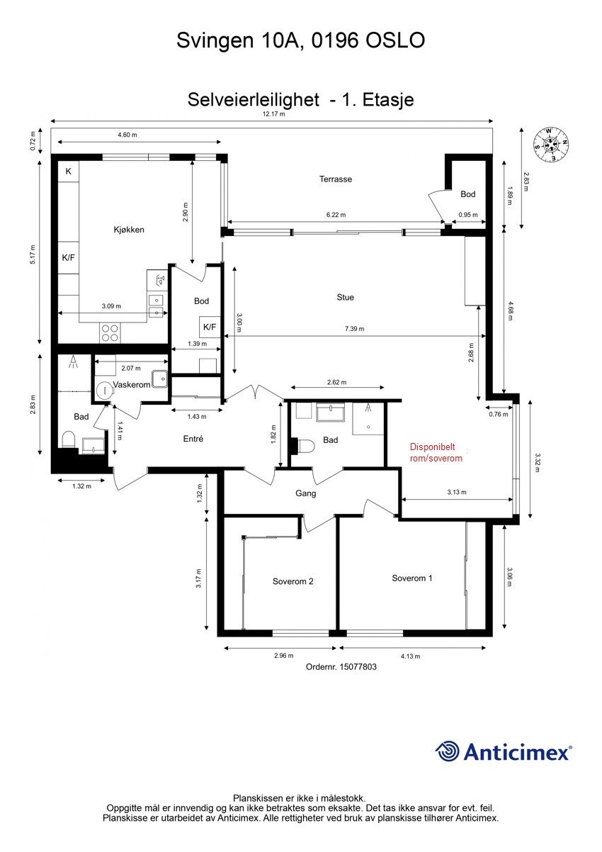 En kan lett innrede med et ekstra disponibelt rom/ soverom - se alternativ planløsning. Galleribilde