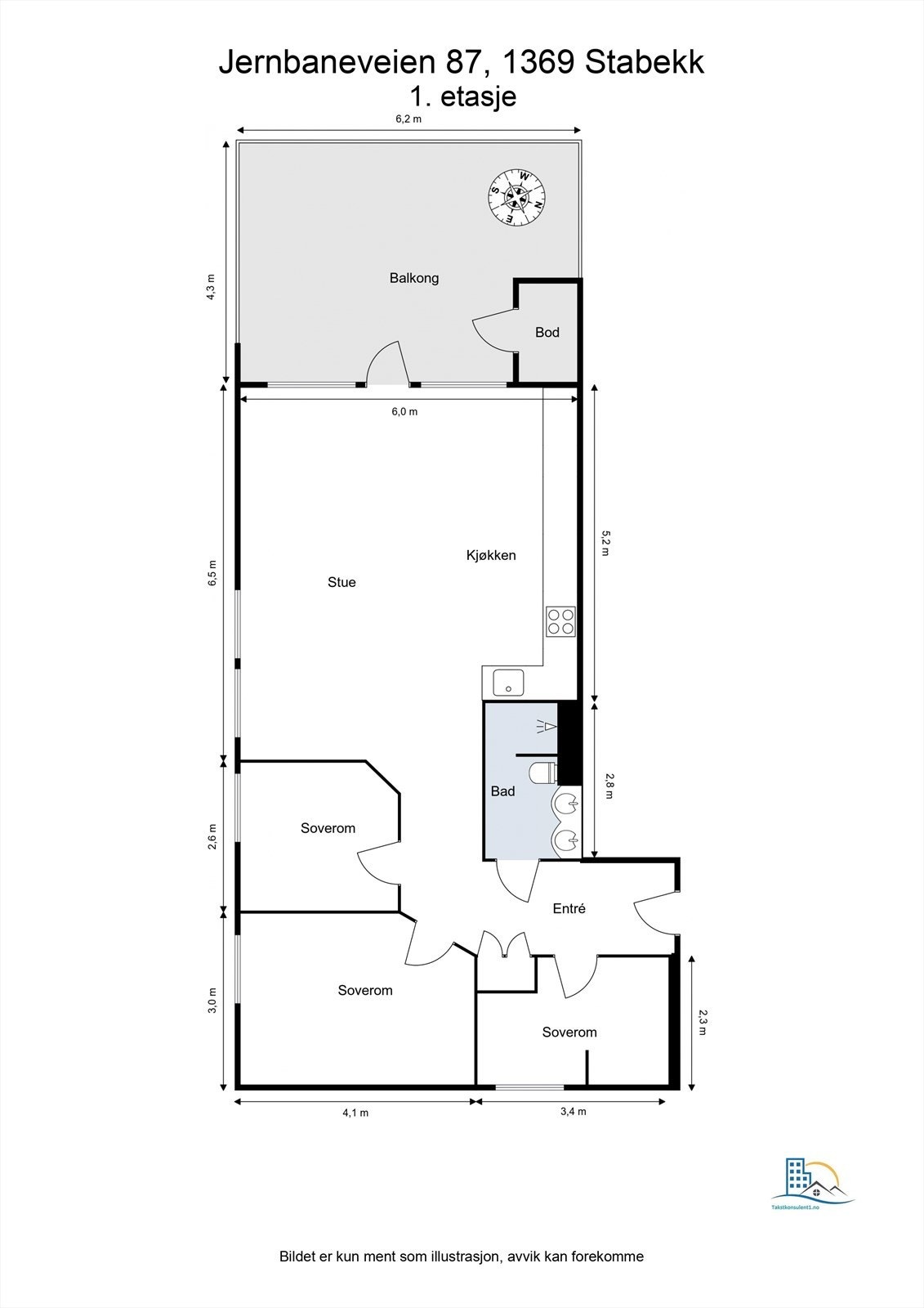 Leiligheten har en arealeffektiv planløsning med åpen stue- og kjøkkenløsning samt tre gode soverom. Galleribilde