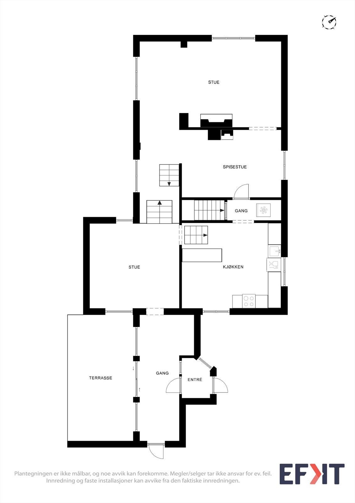 Første etasje har en arealeffektiv planløsning med store sosiale soner Galleribilde