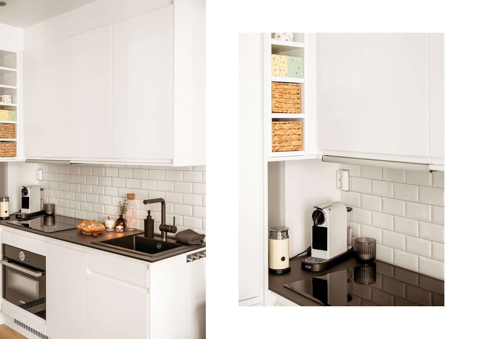 God skap- og benkeplass, flislagt vegg og integrerte hvitevarer. Galleribilde