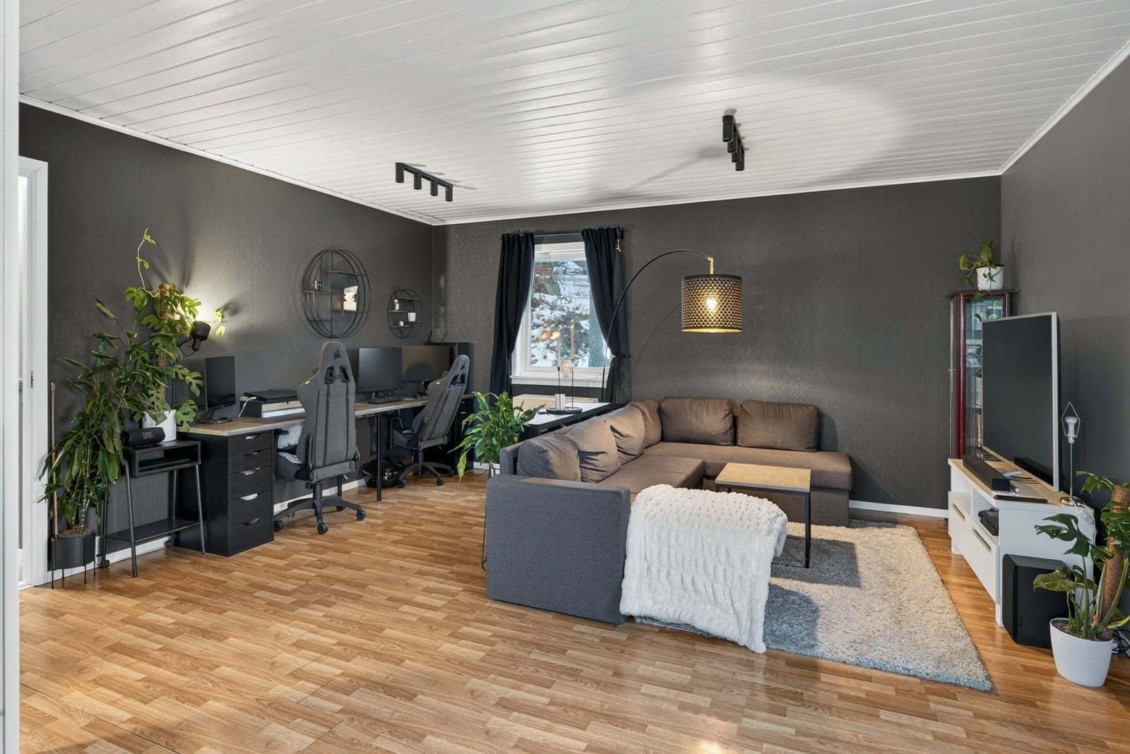 Stuen har laminat på gulv og malte flater på vegg og himling. Galleribilde