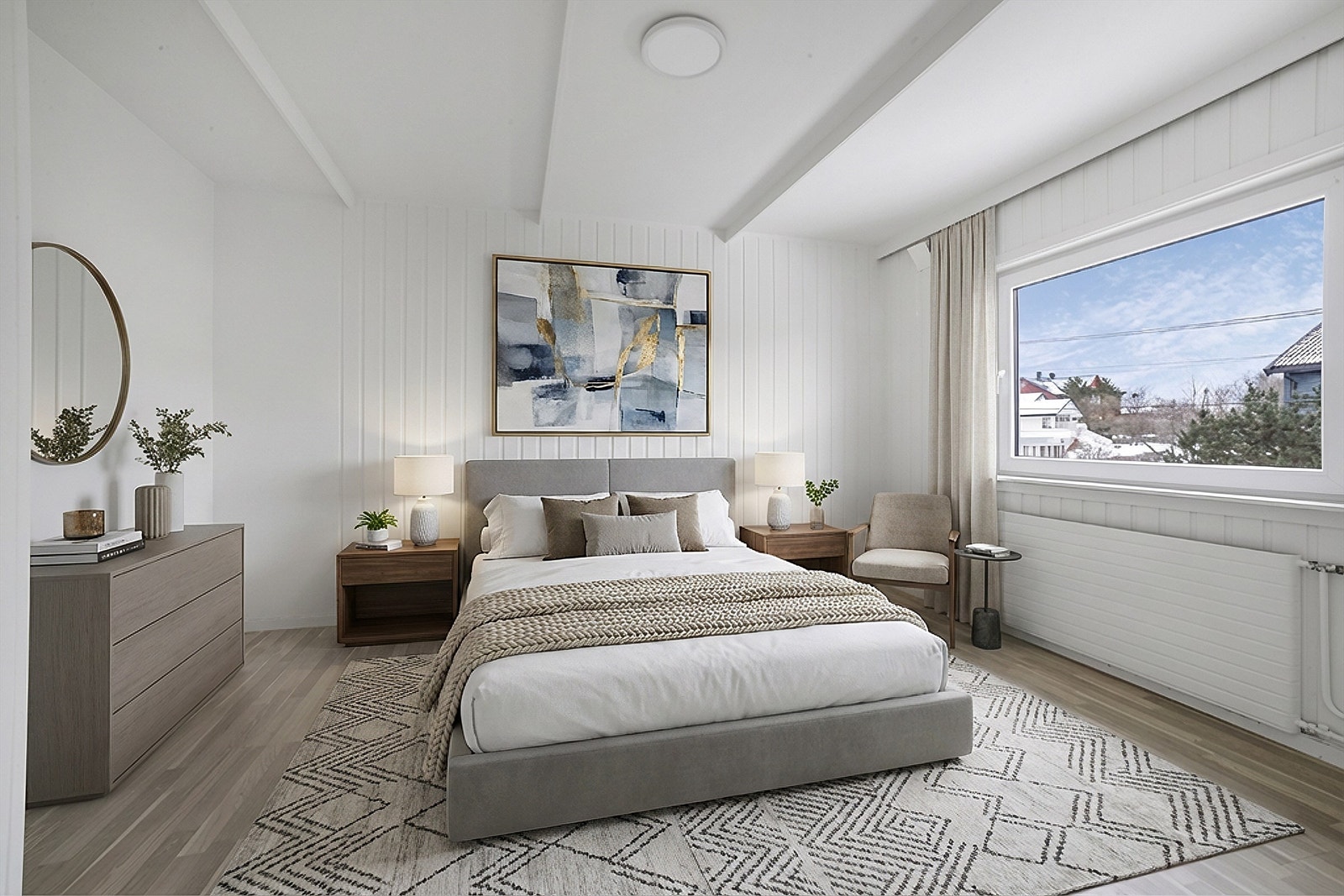 Det største soverommet i 2. etasje med gode møbleringsmuligheter. (Digitalmøblert) Galleribilde