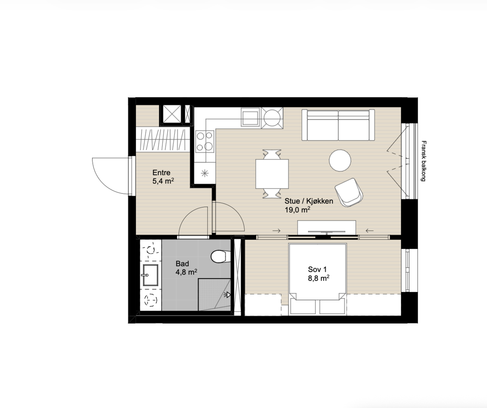 Plantegning - 2-roms med privat takparsell - Se salgsoppgave Galleribilde