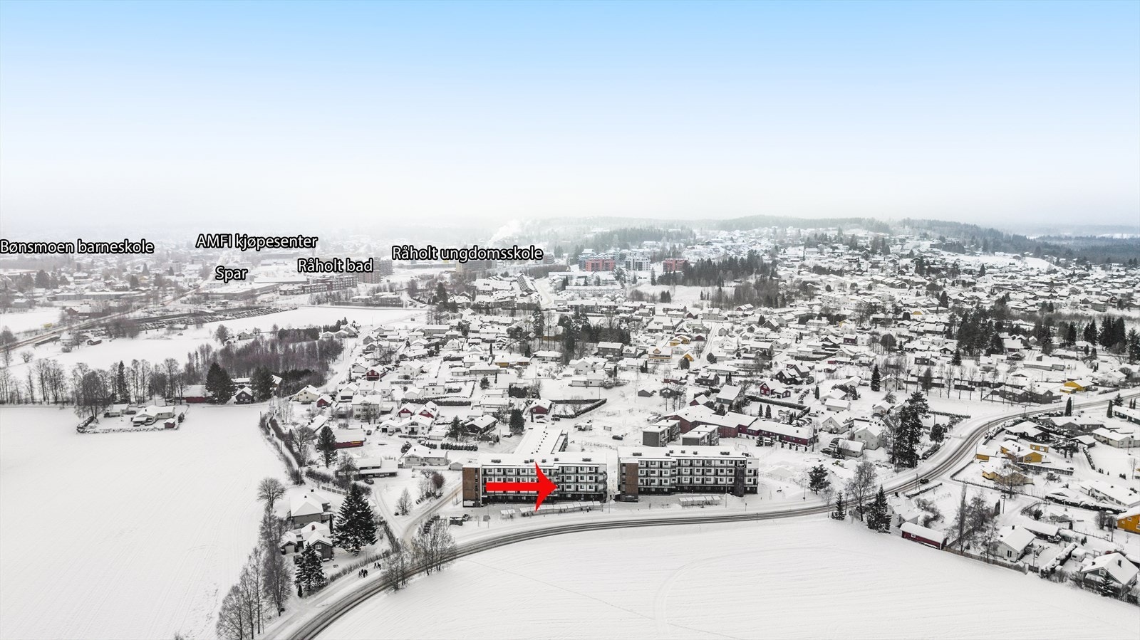 Gangavstand til butikker, kjøpesenter og fritidstilbud på Råholt Galleribilde