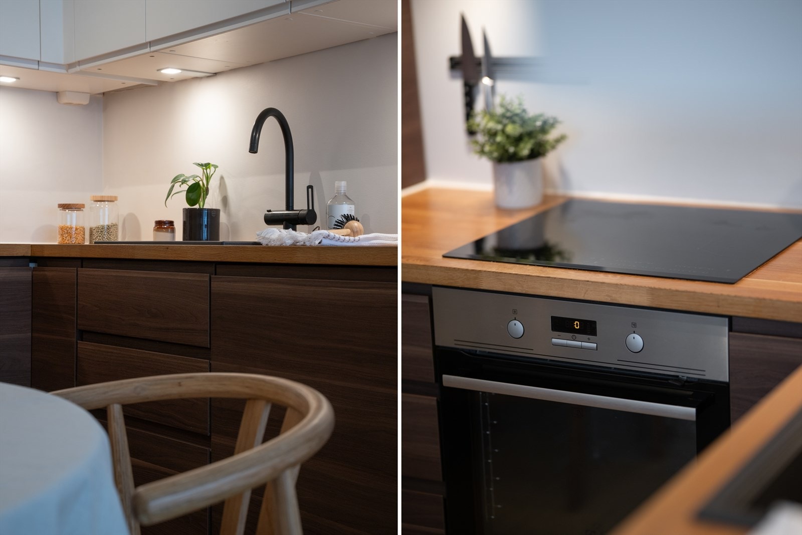 Kjøkkenet er fullt av smakfulle detaljer, og oppleves sømløst og moderne med integrerte hvitevarer Galleribilde