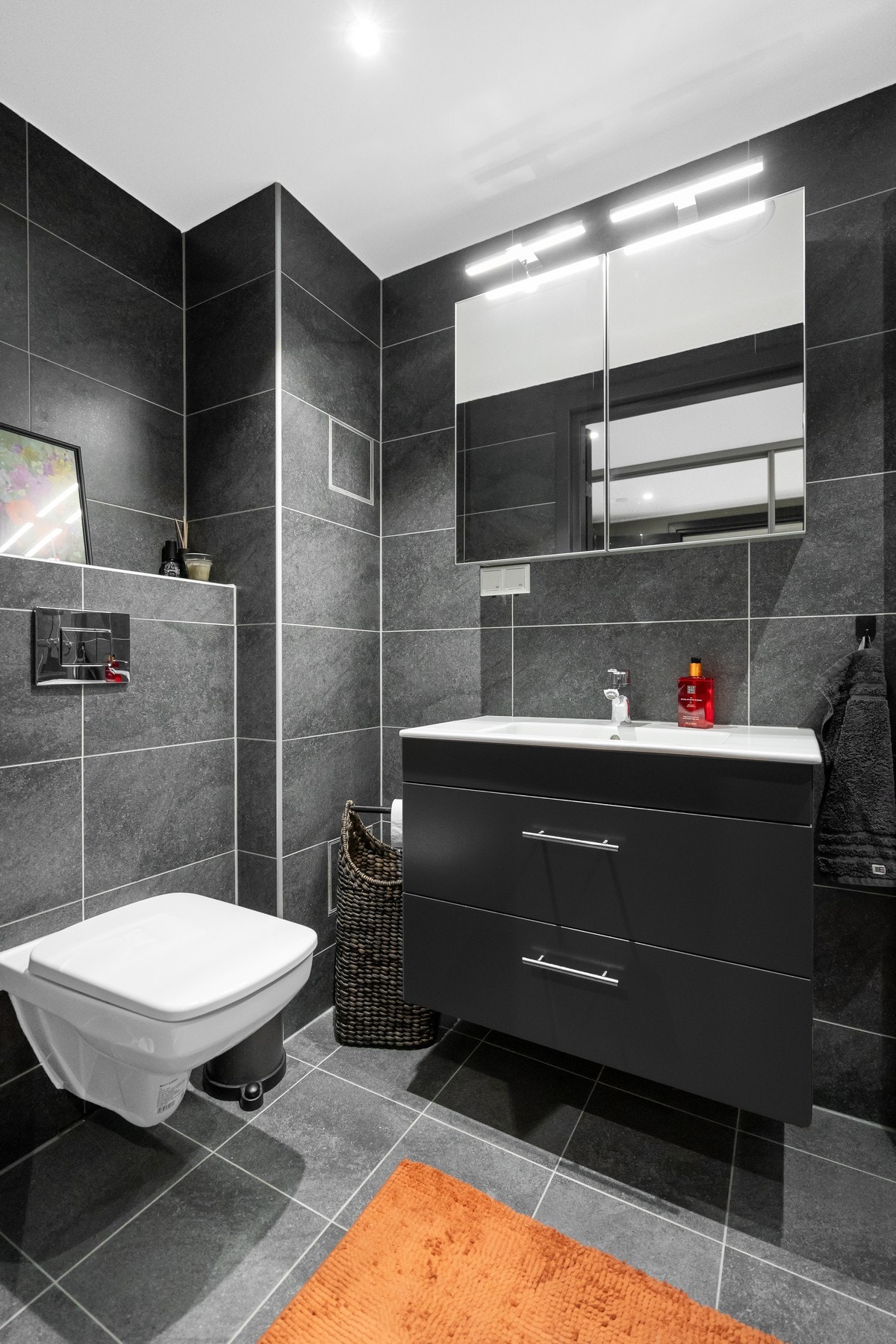 Det er opplegg for vaskemaskin på det største badet. Galleribilde