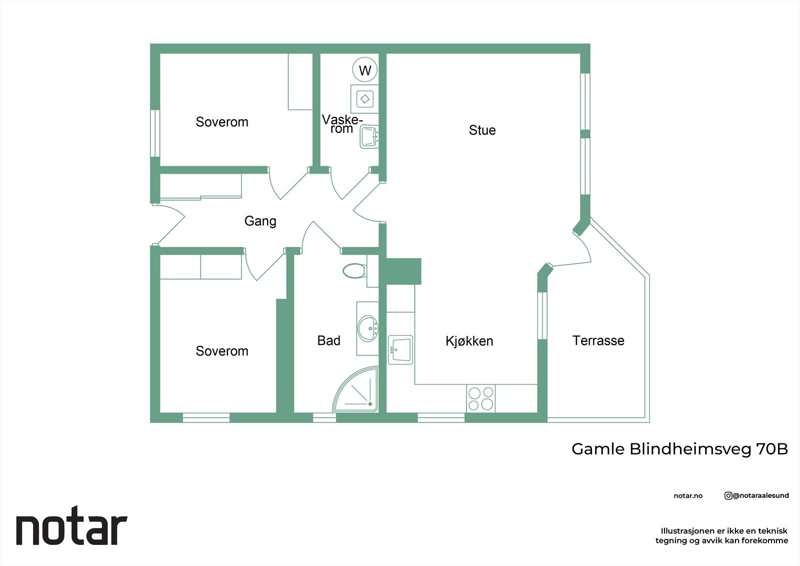 Vi tar turen inn. Leiligheten har en praktisk planløsning. Galleribilde