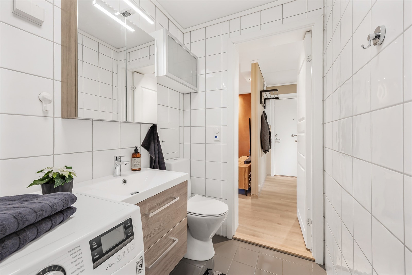 Gulvmontert toalett samt opplegg for vaskemaskin. Galleribilde