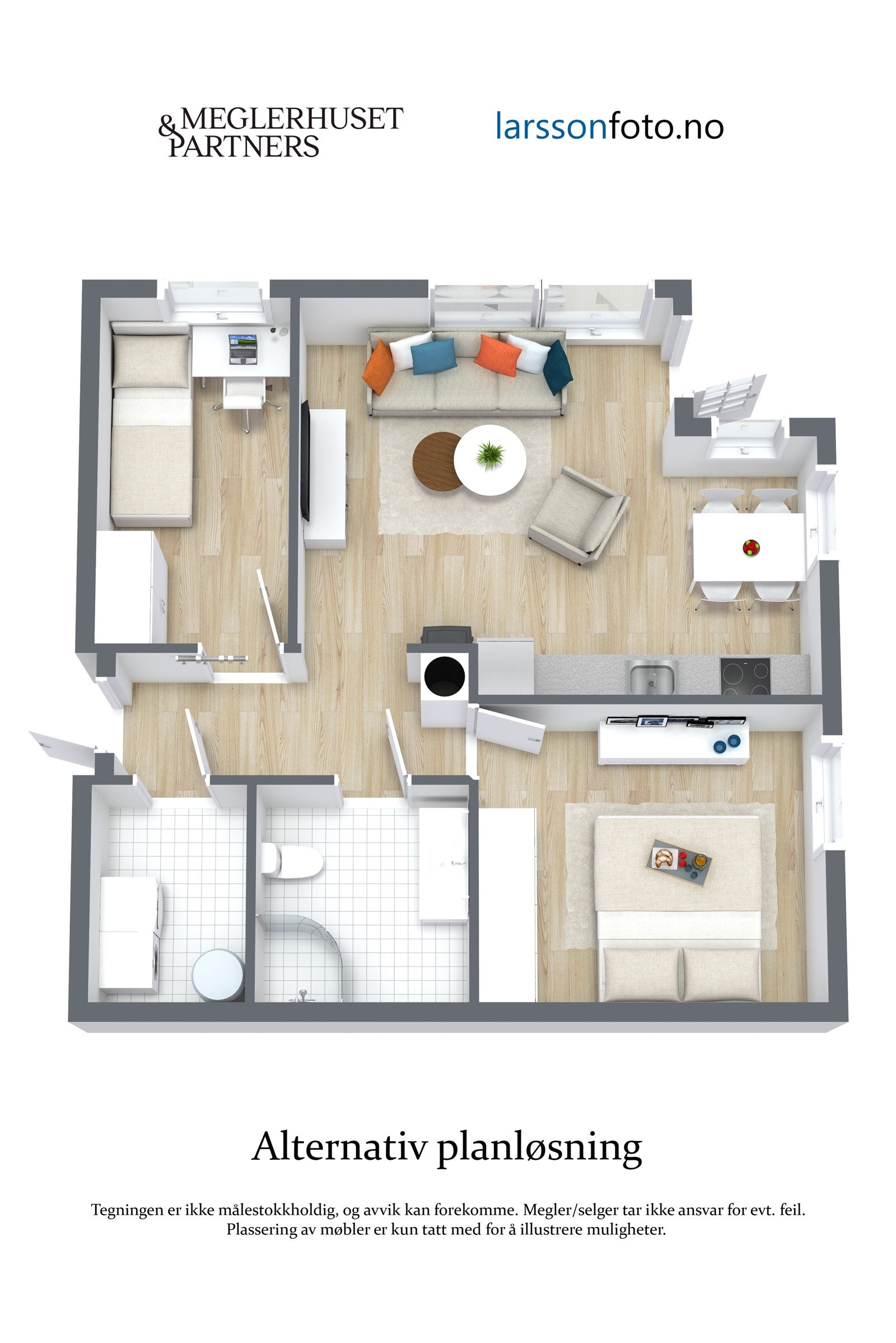 Alternativ planløsning dersom man setter opp en lettvegg i stuen. Galleribilde