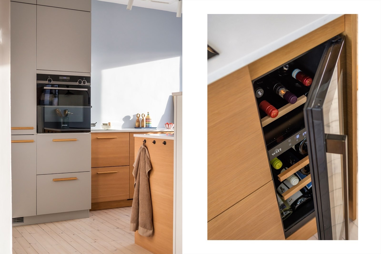 Moderne kjøkken med integrert vinskap som medfølger. Galleribilde