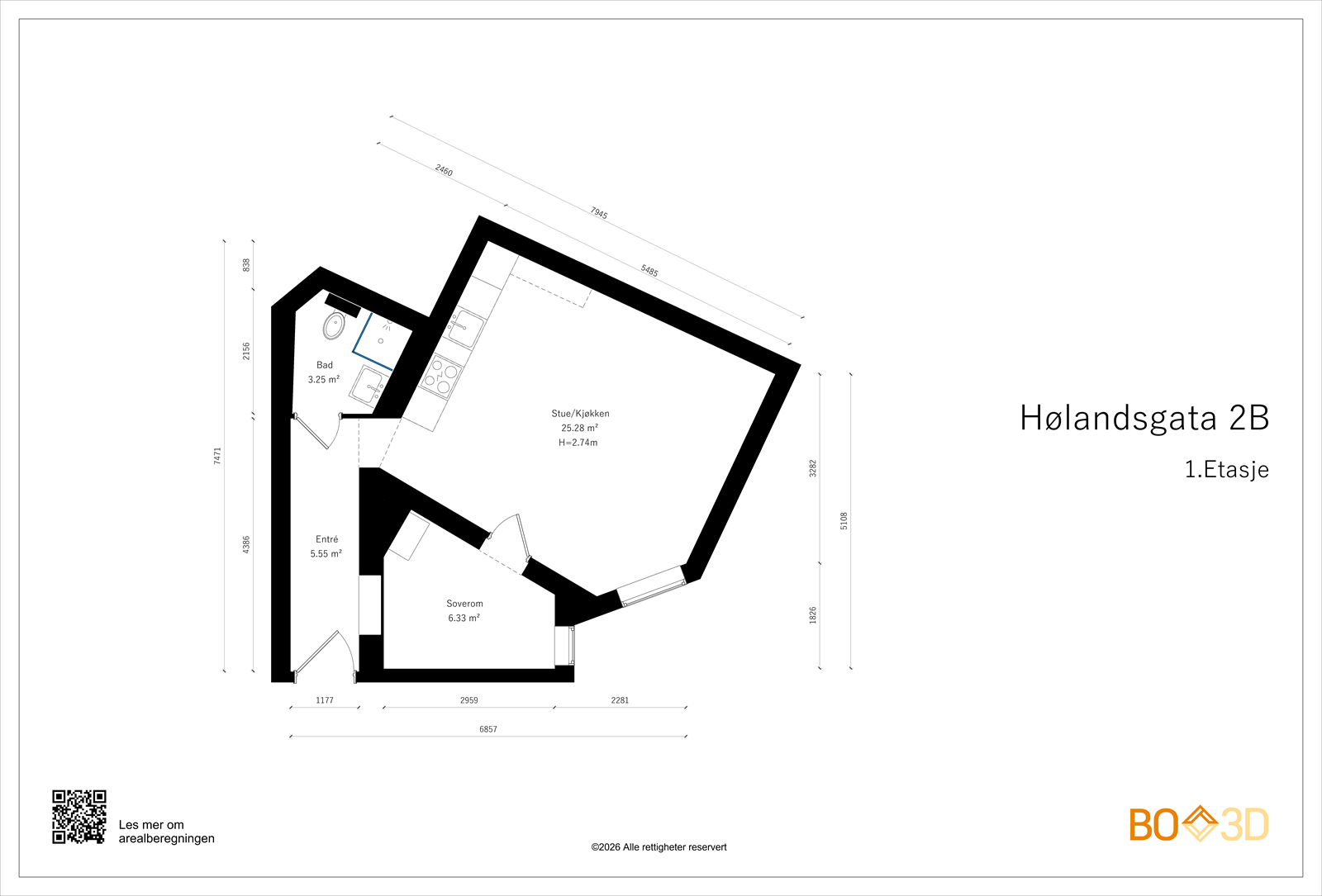 Plantegning med mål. Galleribilde