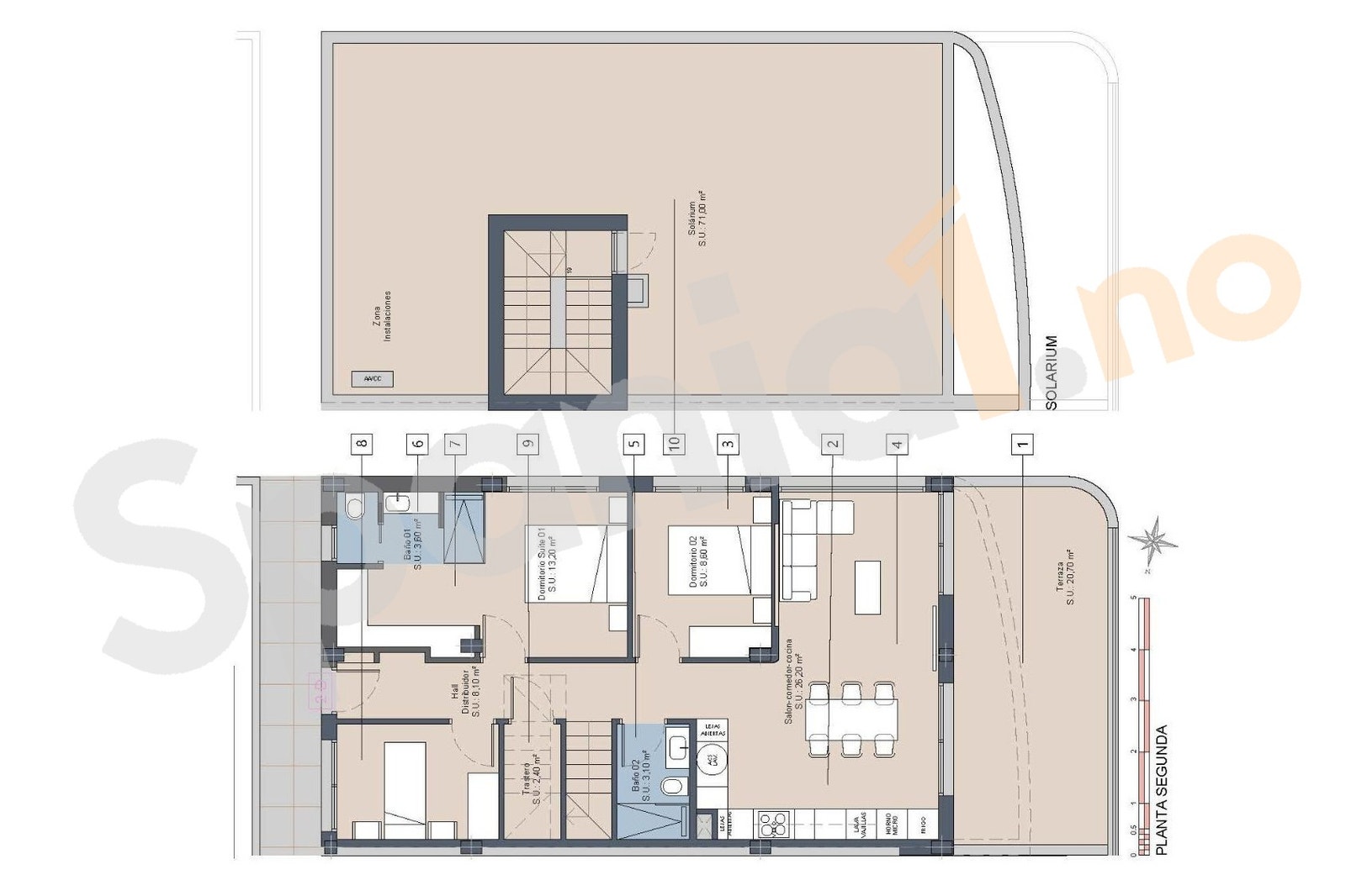 Plantegning av leiligheten og takterrassen Galleribilde
