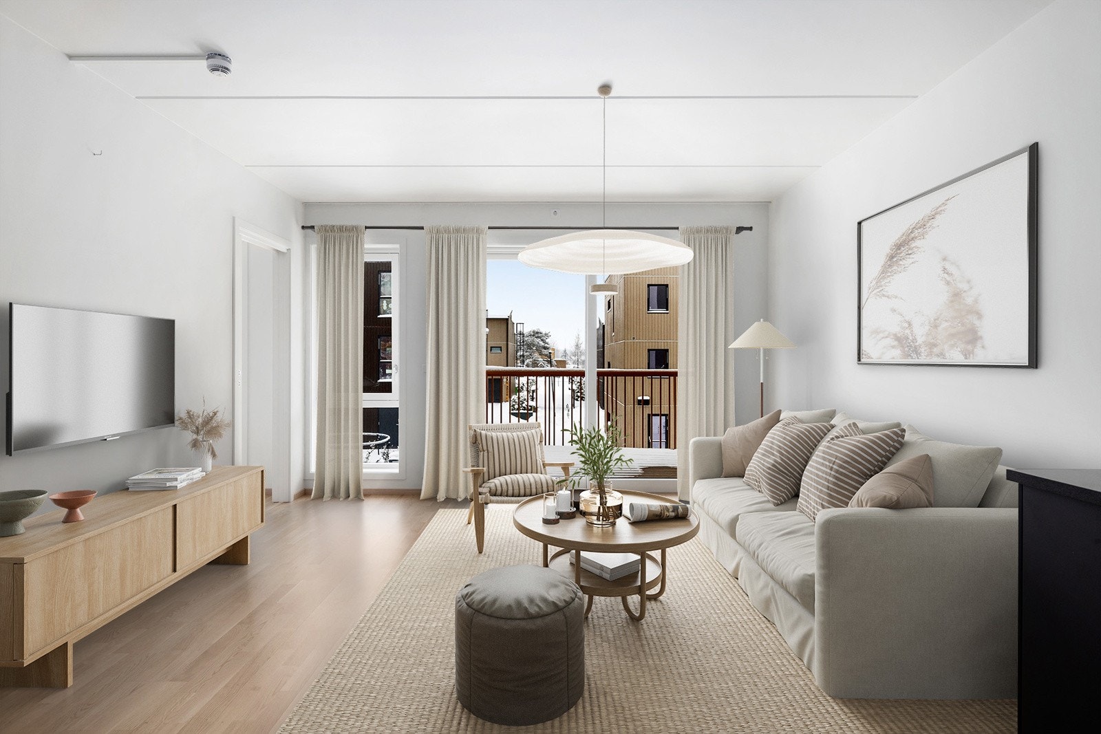 Velkommen til Guri Øverbys veg 22, 2. etasje. Bilde er digital møblert. Foto: Nanna Wolden/Diakrit Galleribilde