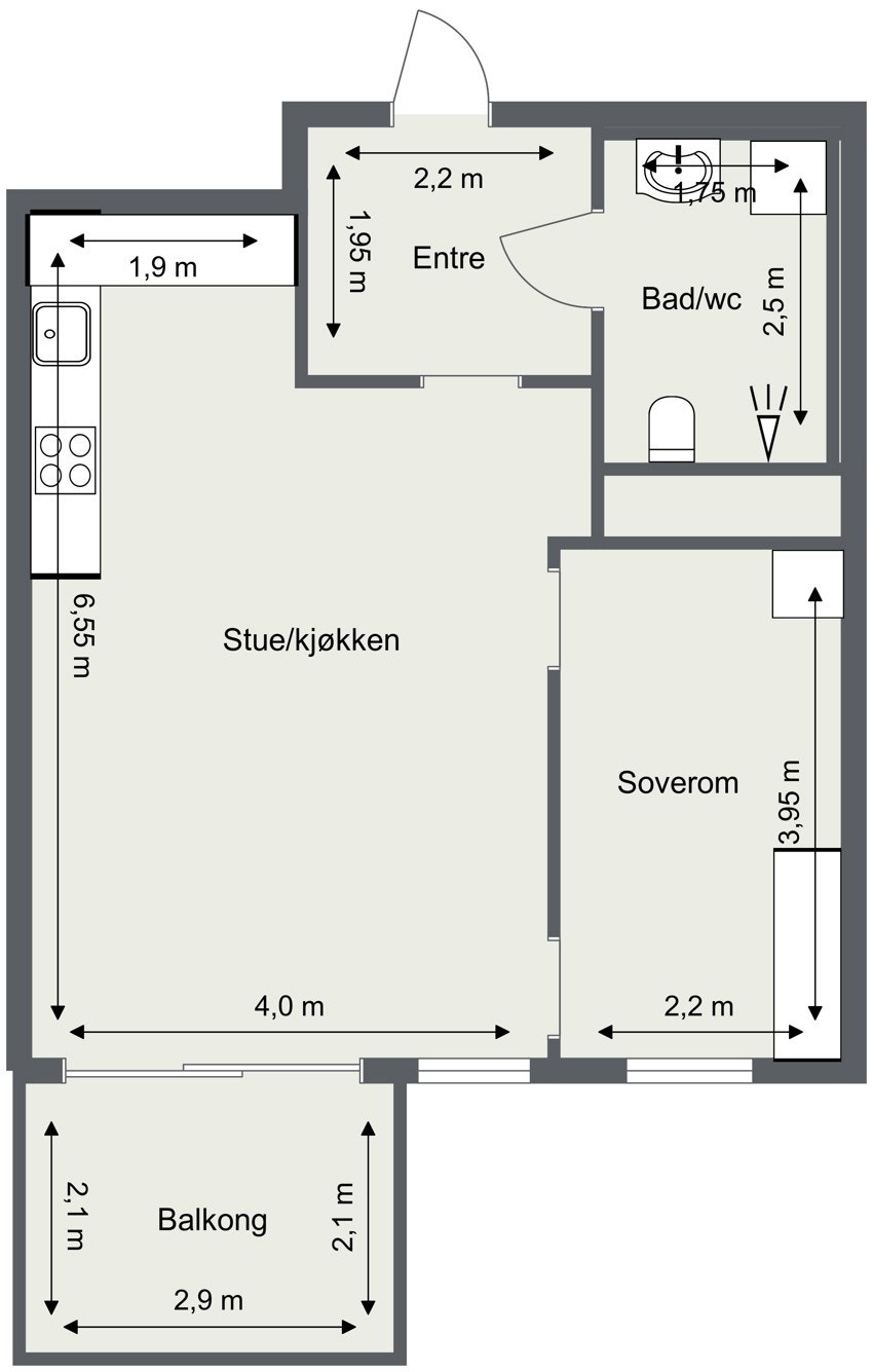 Innhold: Entré, bad/wc, soverom og stue/kjøkken. Galleribilde