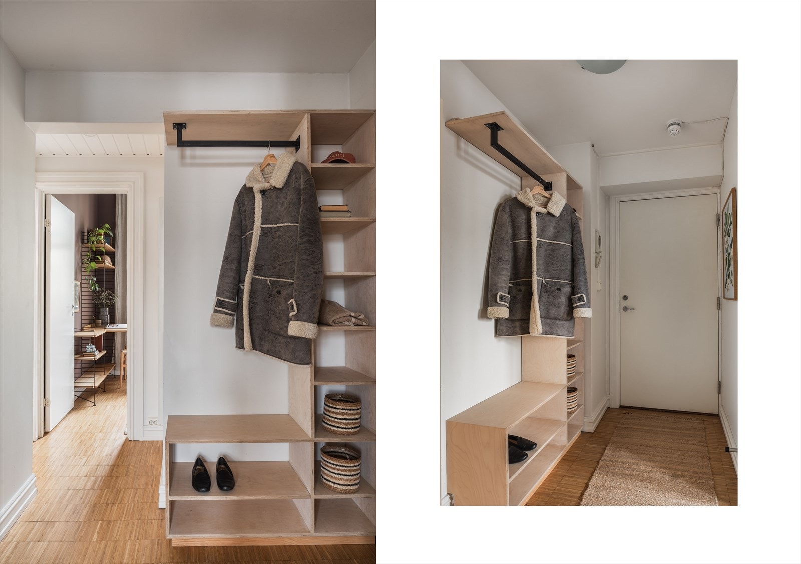 Innbydende entré med plassbygget garderobeløsning Galleribilde