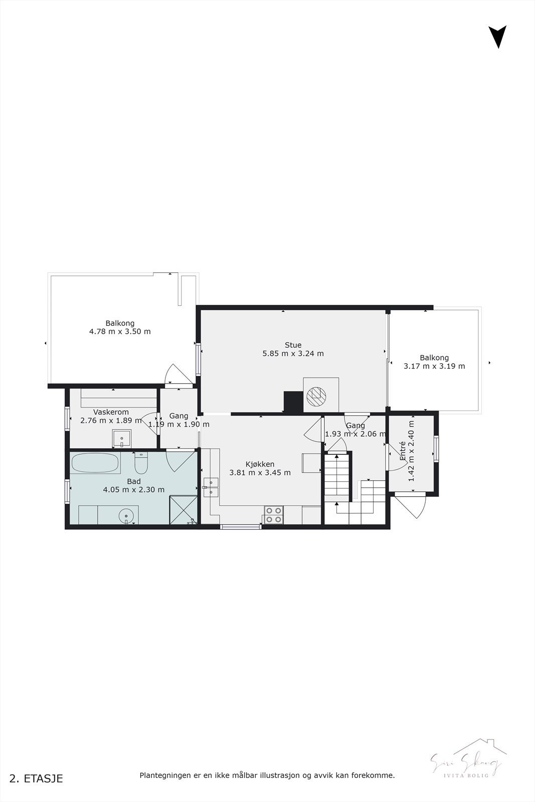Plantegning i 2D av 1-etg. Galleribilde