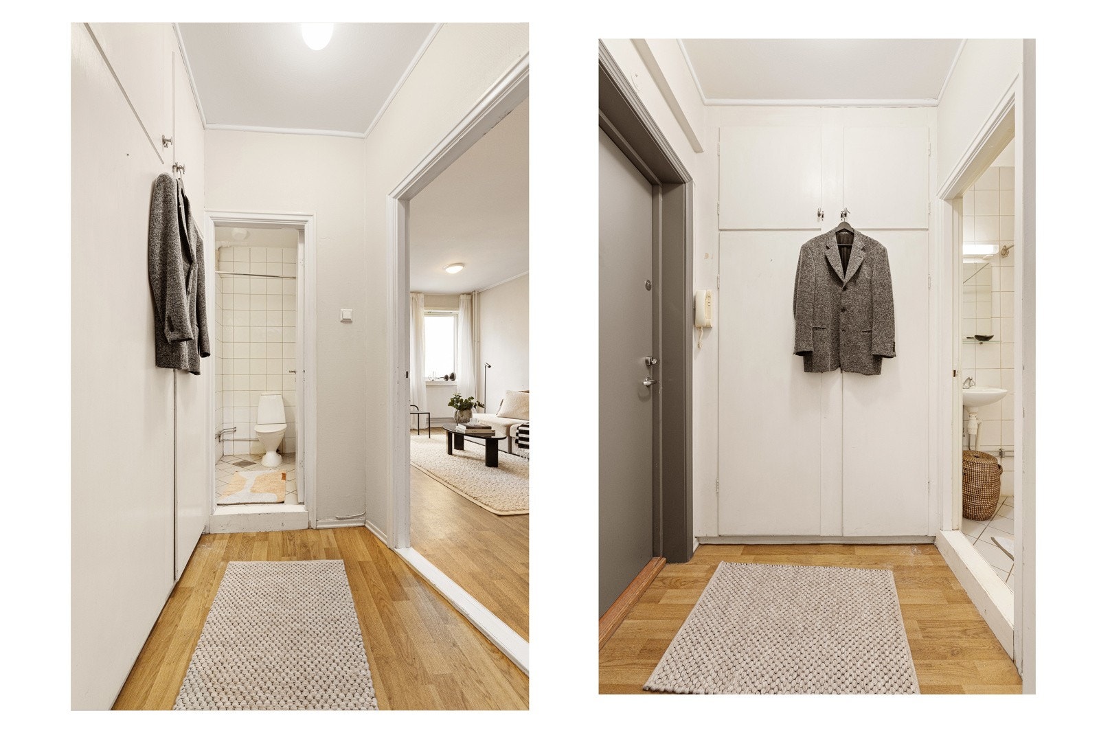 Entréen fremstår lys, med god plass til skyvedørsgarderobe som er etablert. Ekstern kjellerbod på 2 kvm Galleribilde