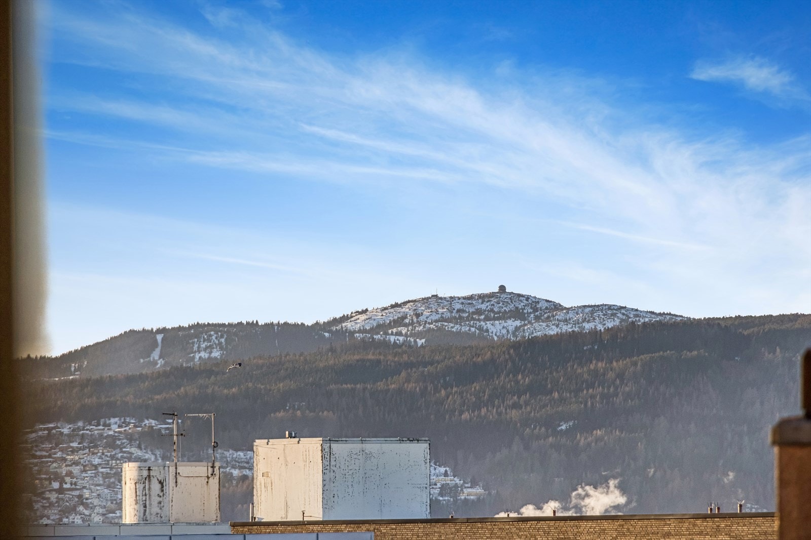 Utsikt mot bl.a. Bymarka og Gråkallen fra balkongen. Galleribilde