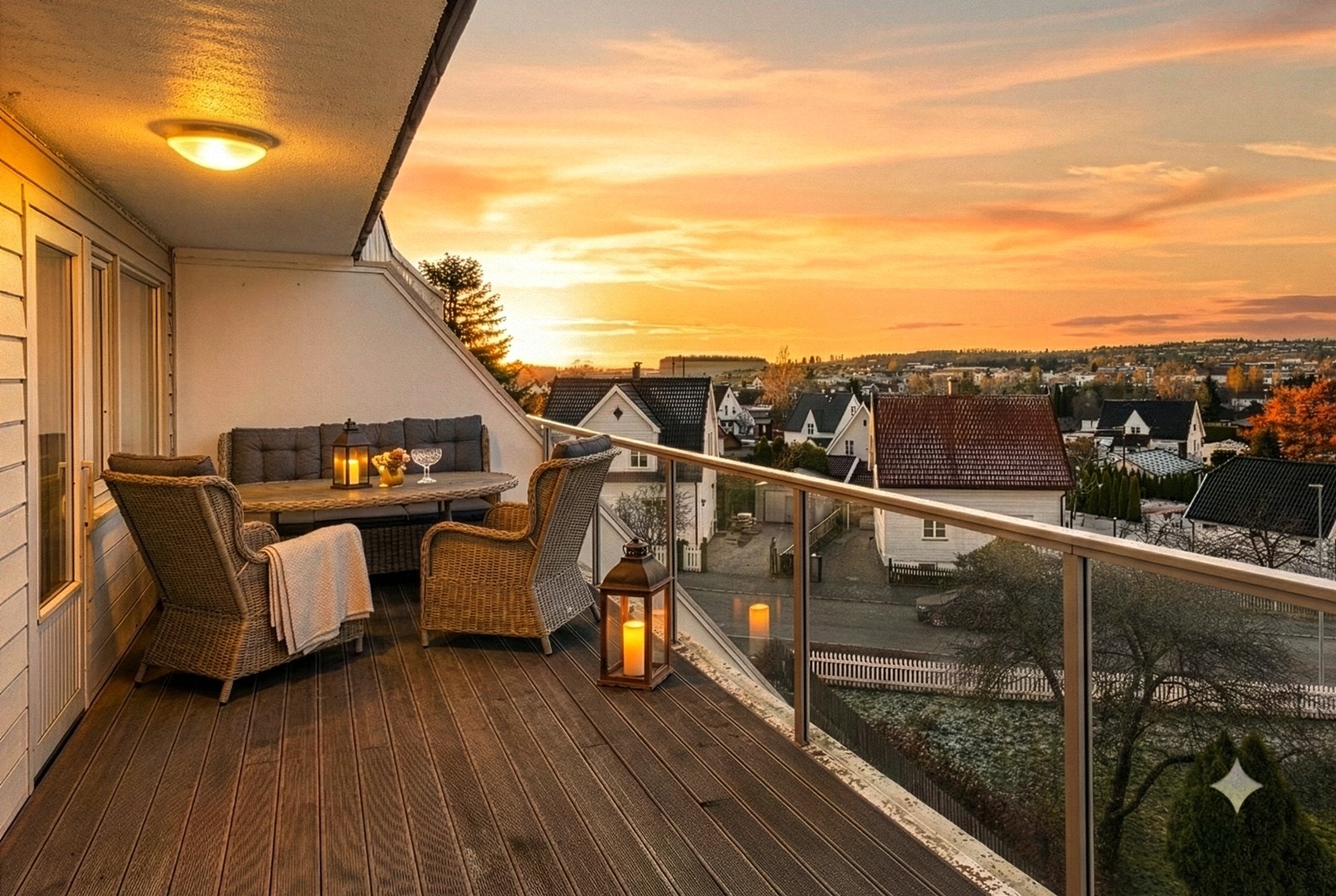 Ved solnedgang gir balkongen en vakker utsikt over nærområdet. Galleribilde