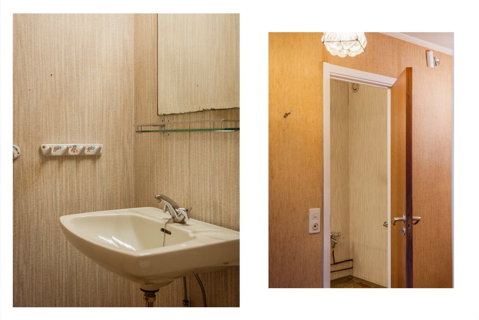 Rommets innvendge overflater består av gulvbelegg på gulv, tapet på vegg og slette malte flater i tak. Galleribilde