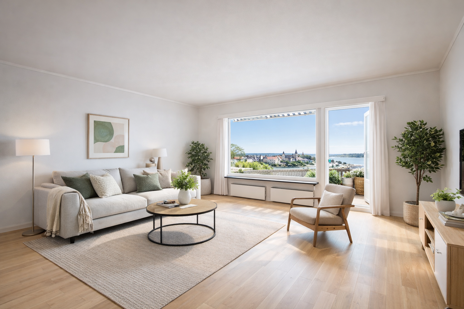 AI-generert bilde av hvordan stuen kan se ut Galleribilde