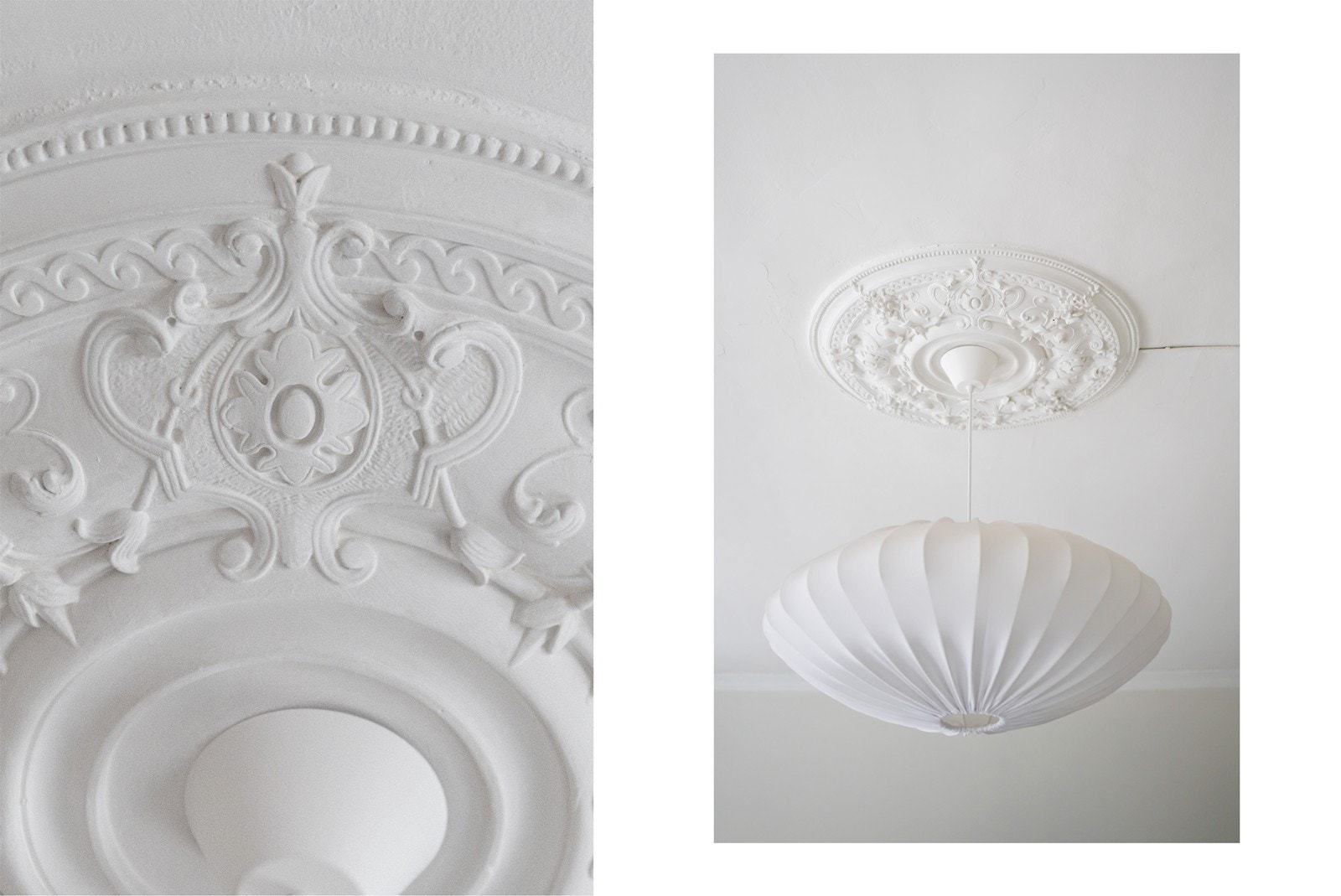 Leiligheten byr på klassiske detaljer som rosett og tregulv Galleribilde