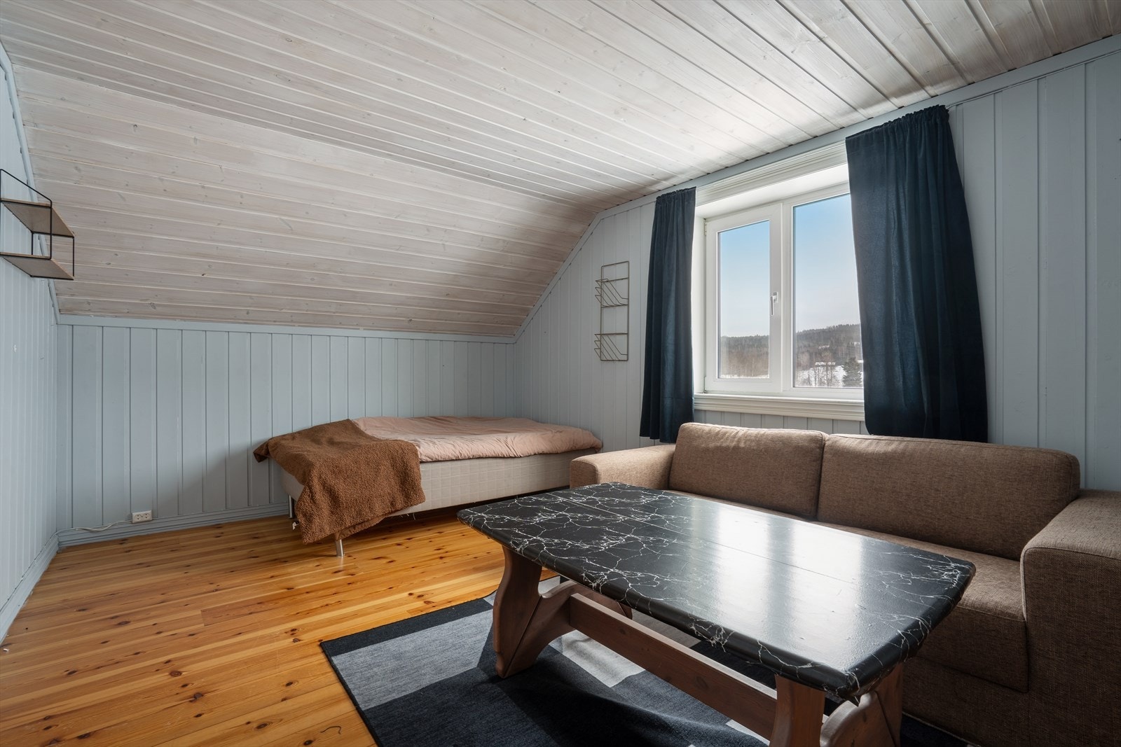 Rommet er stort nok til kunne benyttes som både soverom og stue. Galleribilde