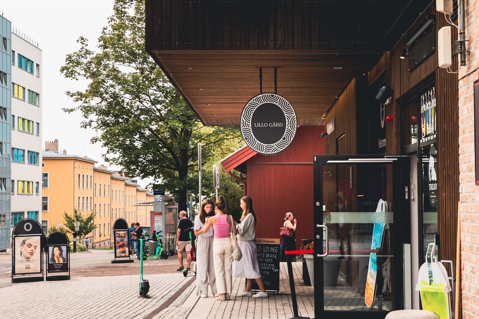 Nye Lillo Gård ligger på andre siden av gaten og er et moderne handlesenter med flott Meny butikk, blomsterforretning, Smak av Italia samt spisesteder som Lille O, Kompis, Kårhuset m.m. Galleribilde