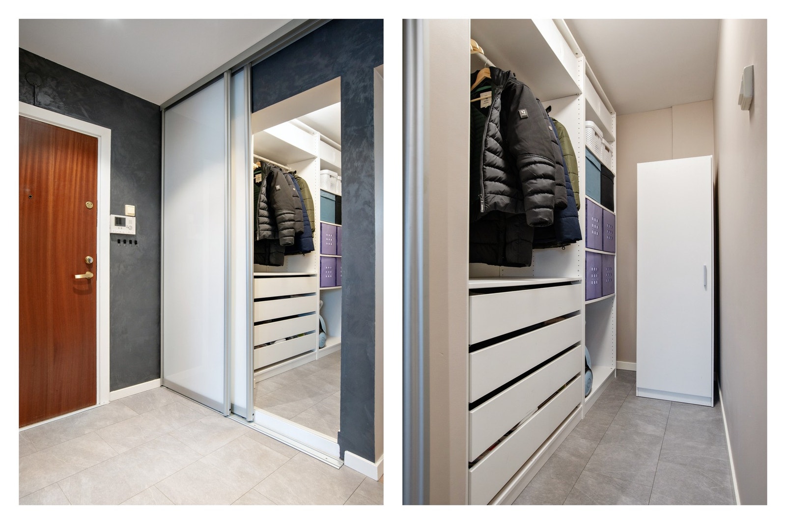 Tidligere kott ble omgjort til et omkledningsrom som gir gode muligheter for lagring av bekledning og sko. Galleribilde