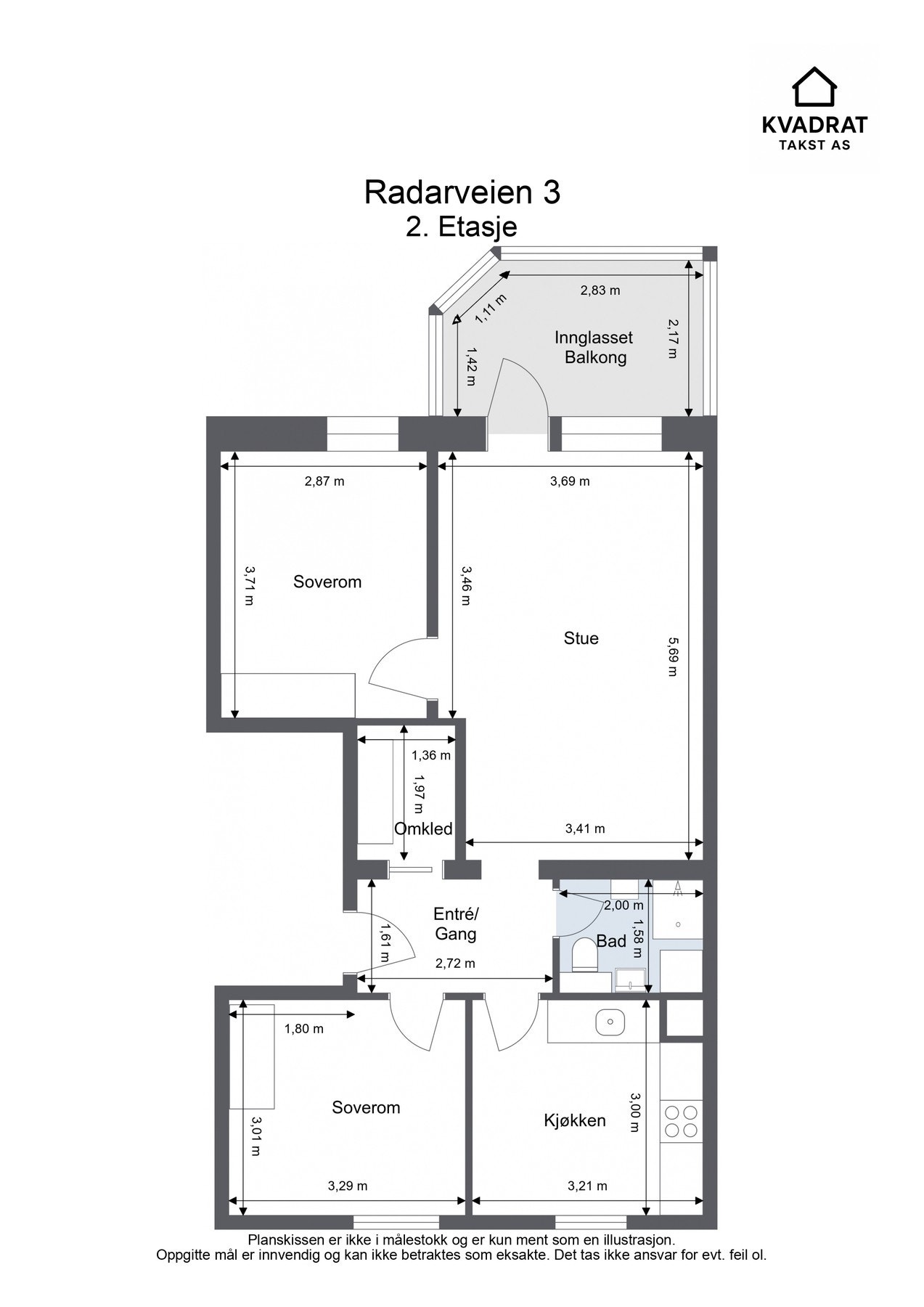 Planskisse. Boligen disponerer i tillegg to boder (kjeller- og loftsbod). Galleribilde