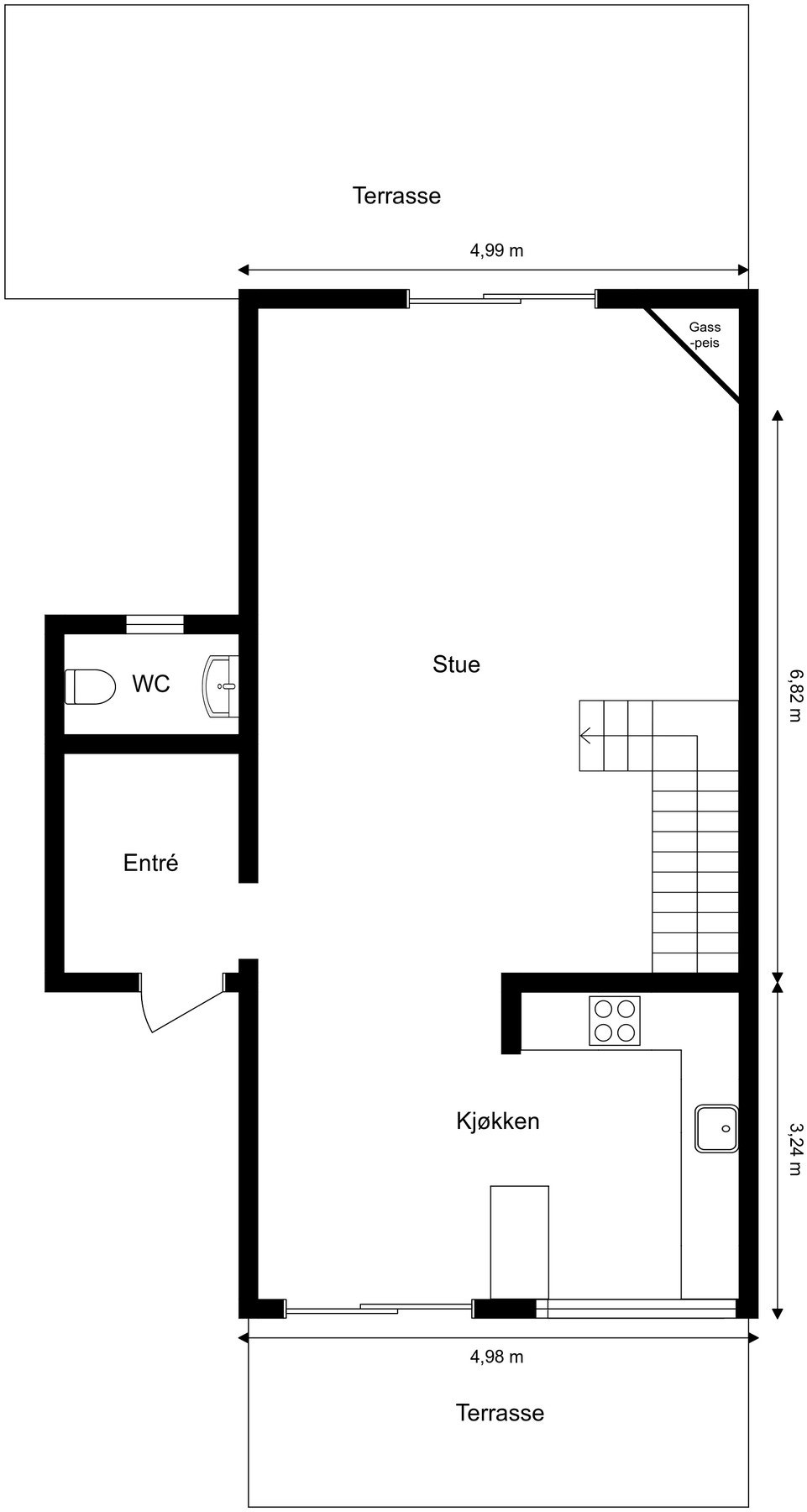 Plantegning 1.etasje med mål. Galleribilde