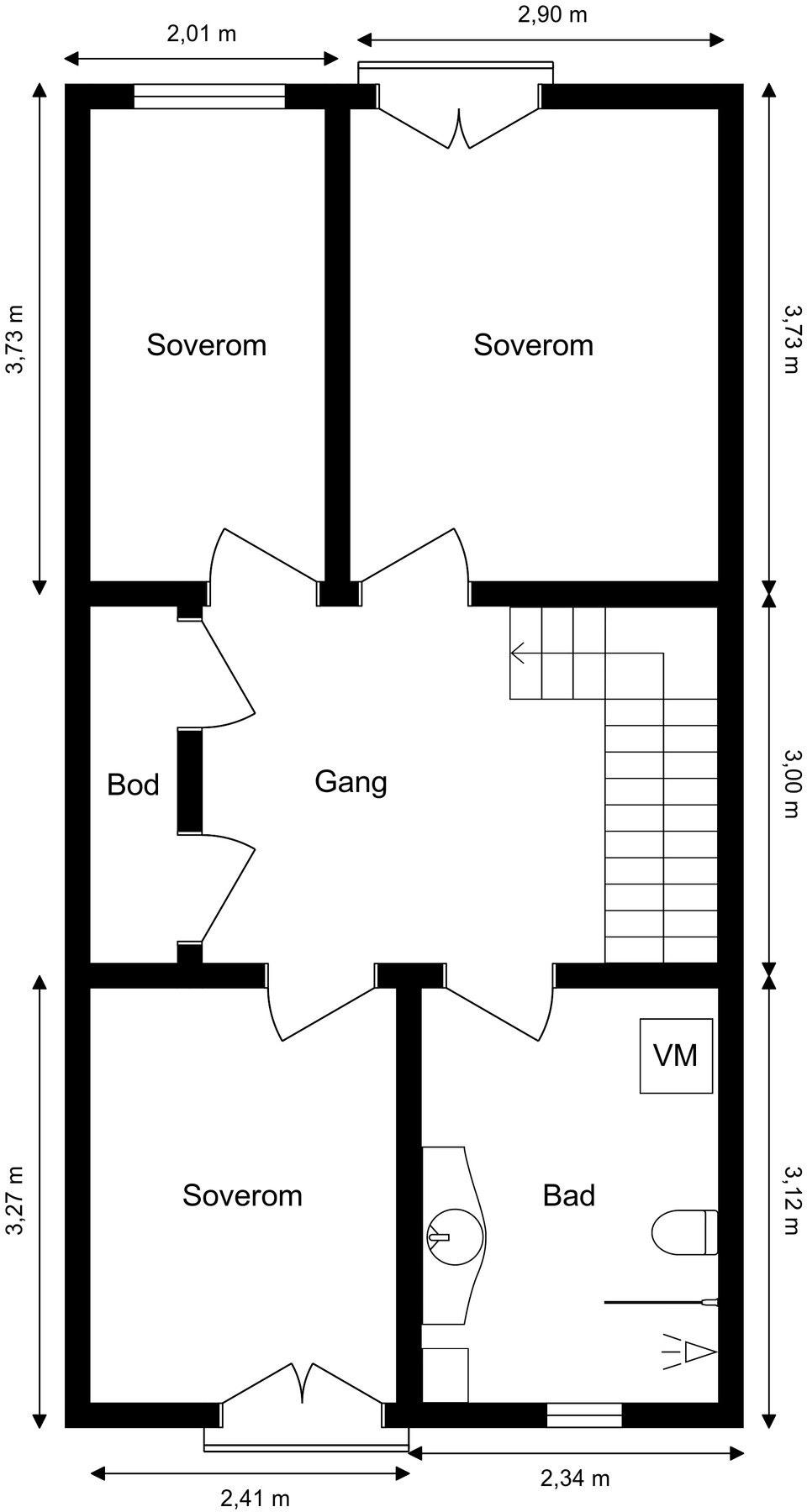 Plantegning 2.etasje med mål. Galleribilde