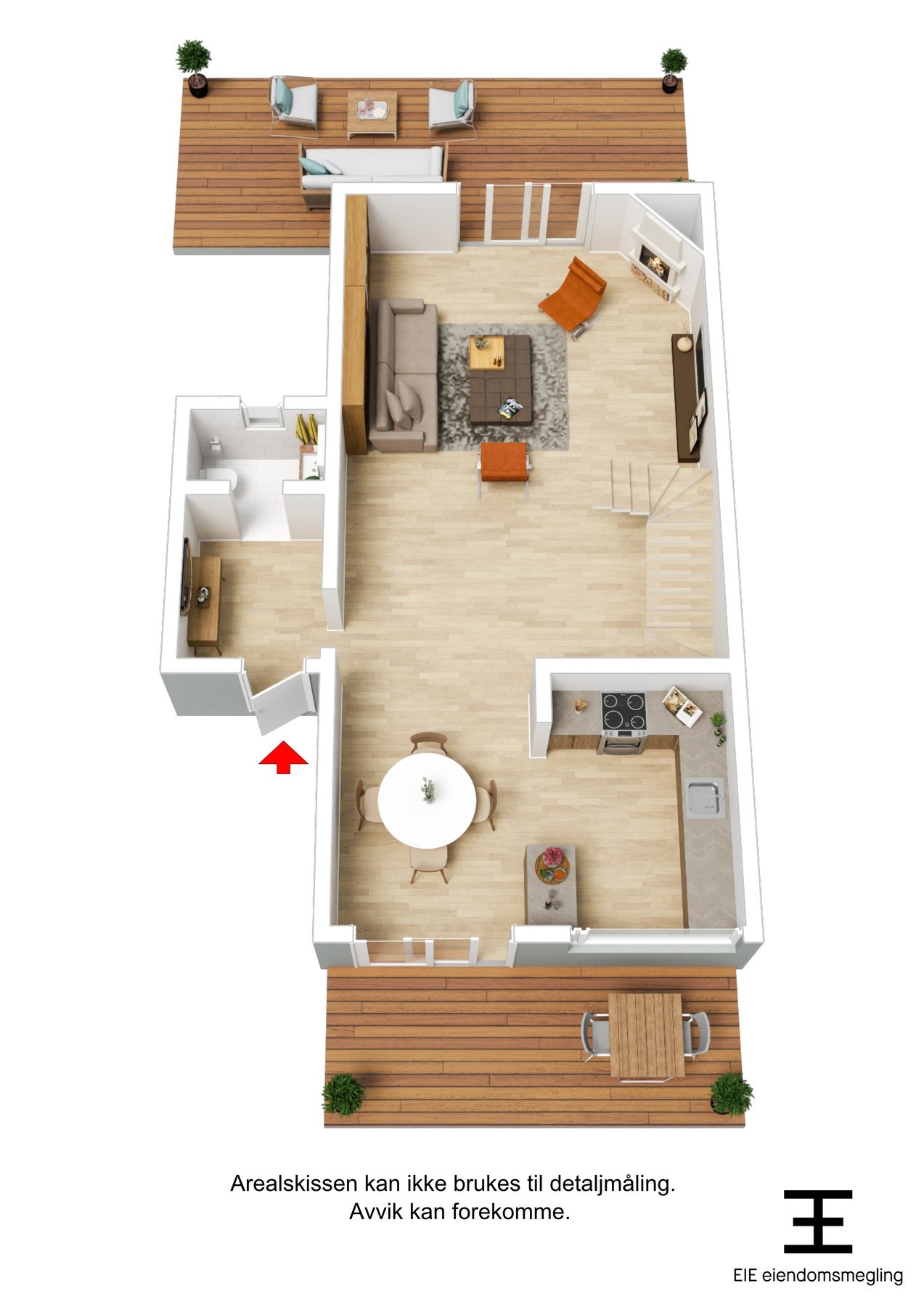 3D plantegning 1.etasje. Galleribilde