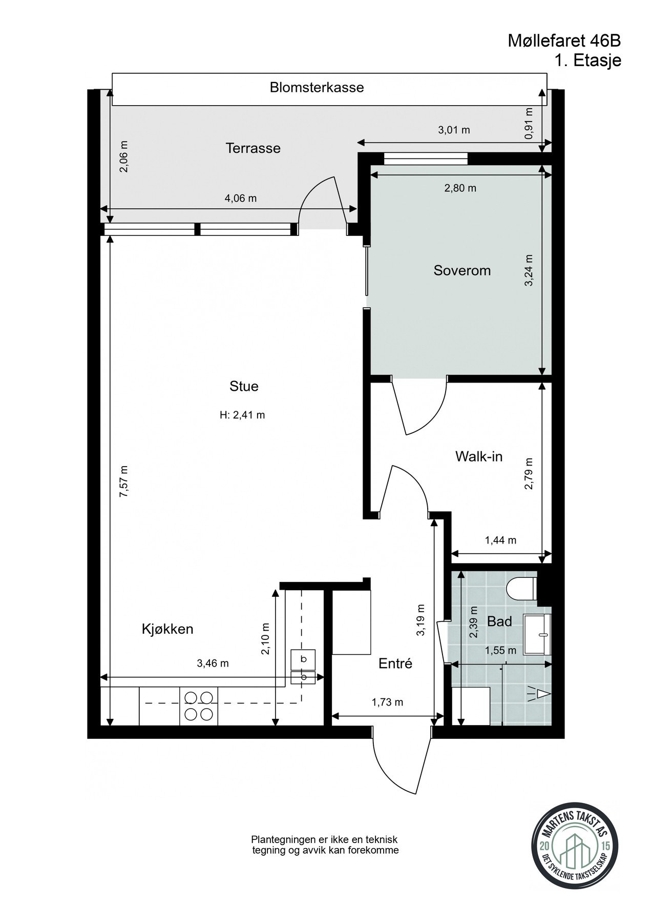 Boligen er på totalt 56 kvadratmeter og ligger i 2. etasje Galleribilde
