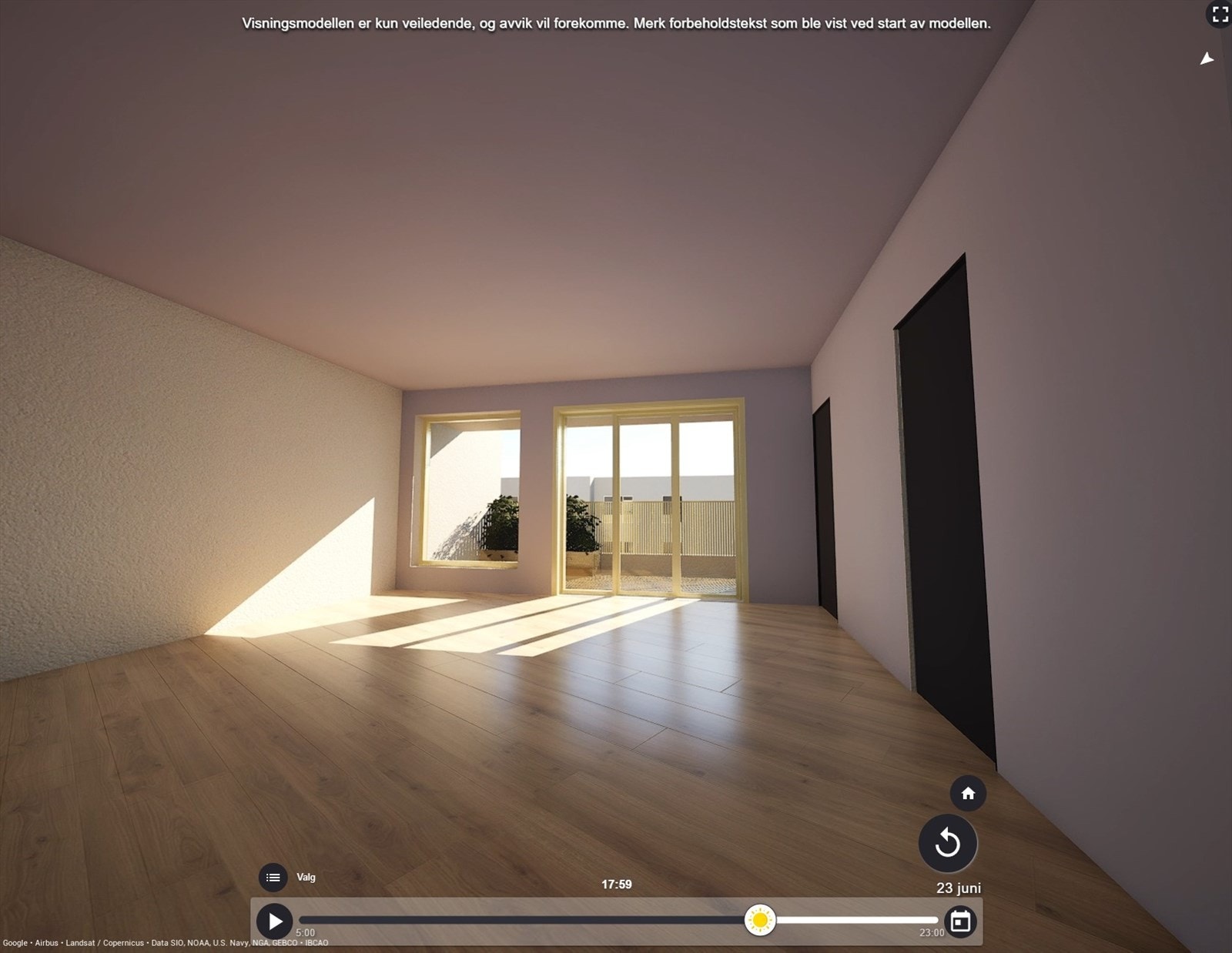 Romslig stue m/plass til sittegruppe og spisestuebord. Galleribilde