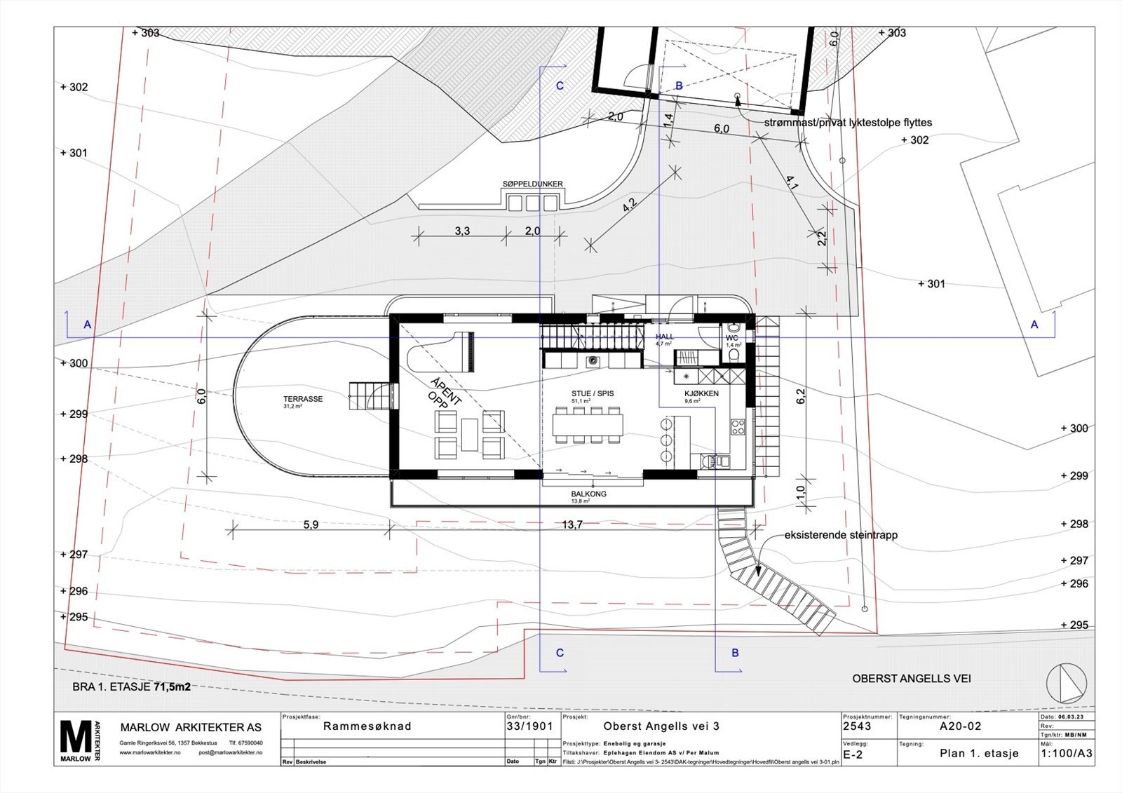 Plan-1. Tegninger innsendt i opprinnelig rammesøknad til Plan og Bygg. Forslaget er under behandling og foreløbig ikke godkjent Galleribilde