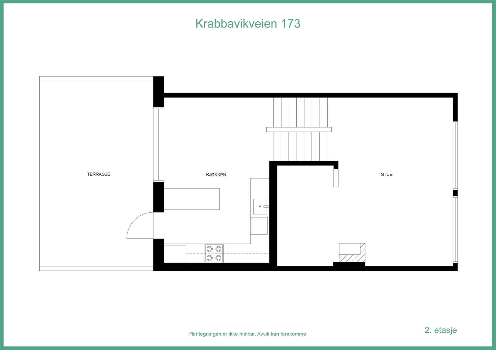 Plantegning (del av stue er opprinnelig godkjent som wc og gang, utvidelse av stue er ikke omsøkt bruksendret) Galleribilde