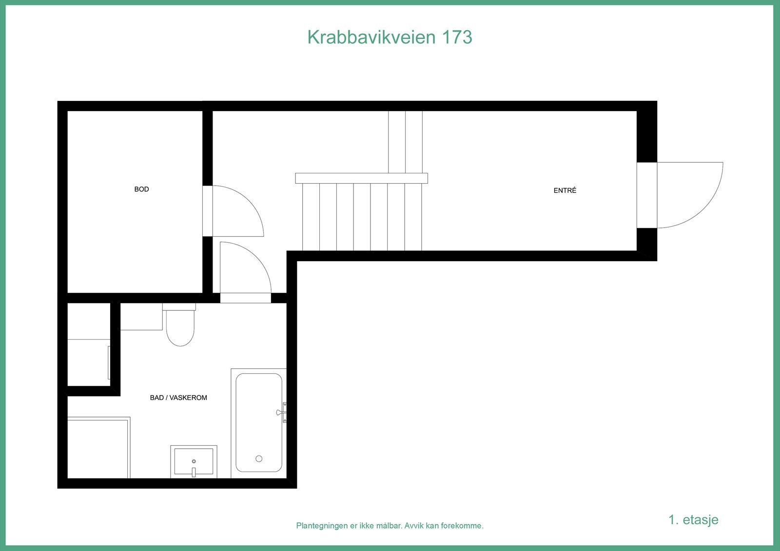 Plantegning - Bad/vaskerom er opprinnelig godkjent som bod og er ikke omsøkt bruksendret. Galleribilde
