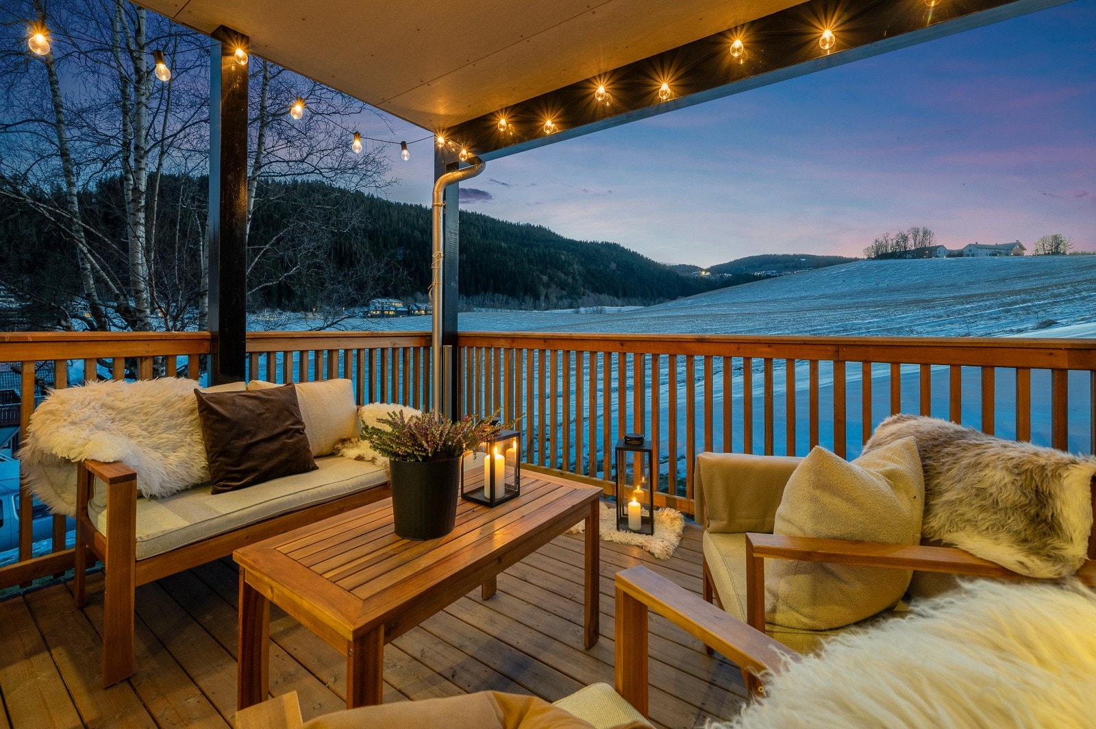 Utsikt mot det rike dyrelivet på åkrene, med jevnlige besøk av rådyr, svaner m.m. Galleribilde