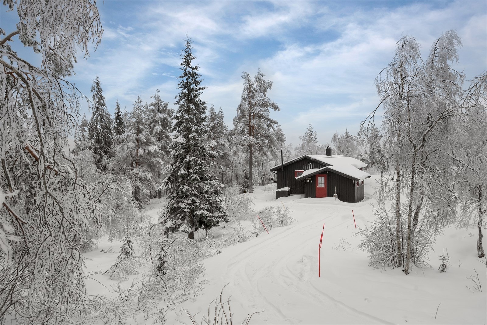 Kjørevei helt frem til hytteveggen Galleribilde