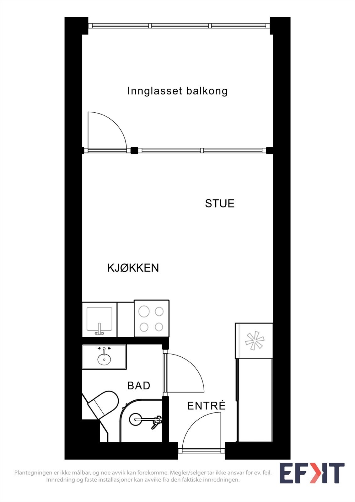 Leiligheten i 3. etasje har en kompakt og funksjonell planløsning. Galleribilde