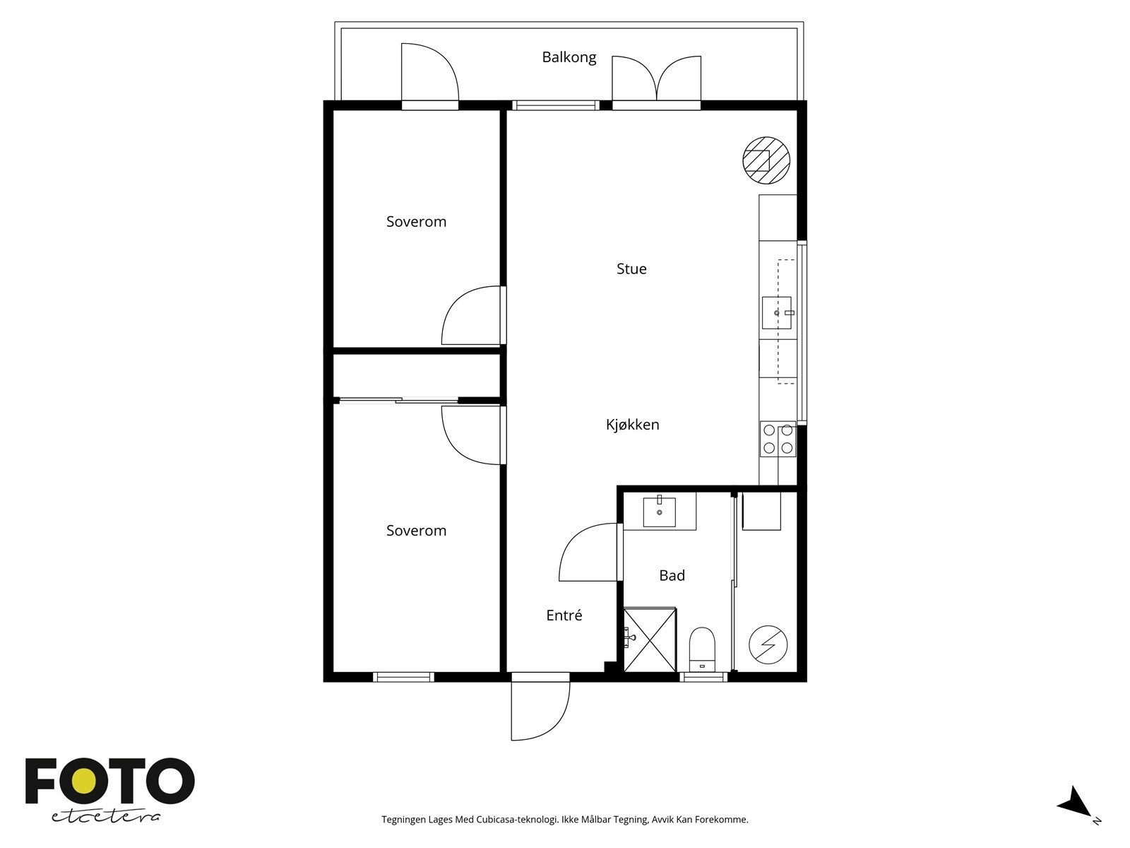 Leiligheten har en åpen stue- og kjøkkenløsning med utgang til balkong. To soverom gir gode muligheter for oppbevaring og privatliv. Galleribilde