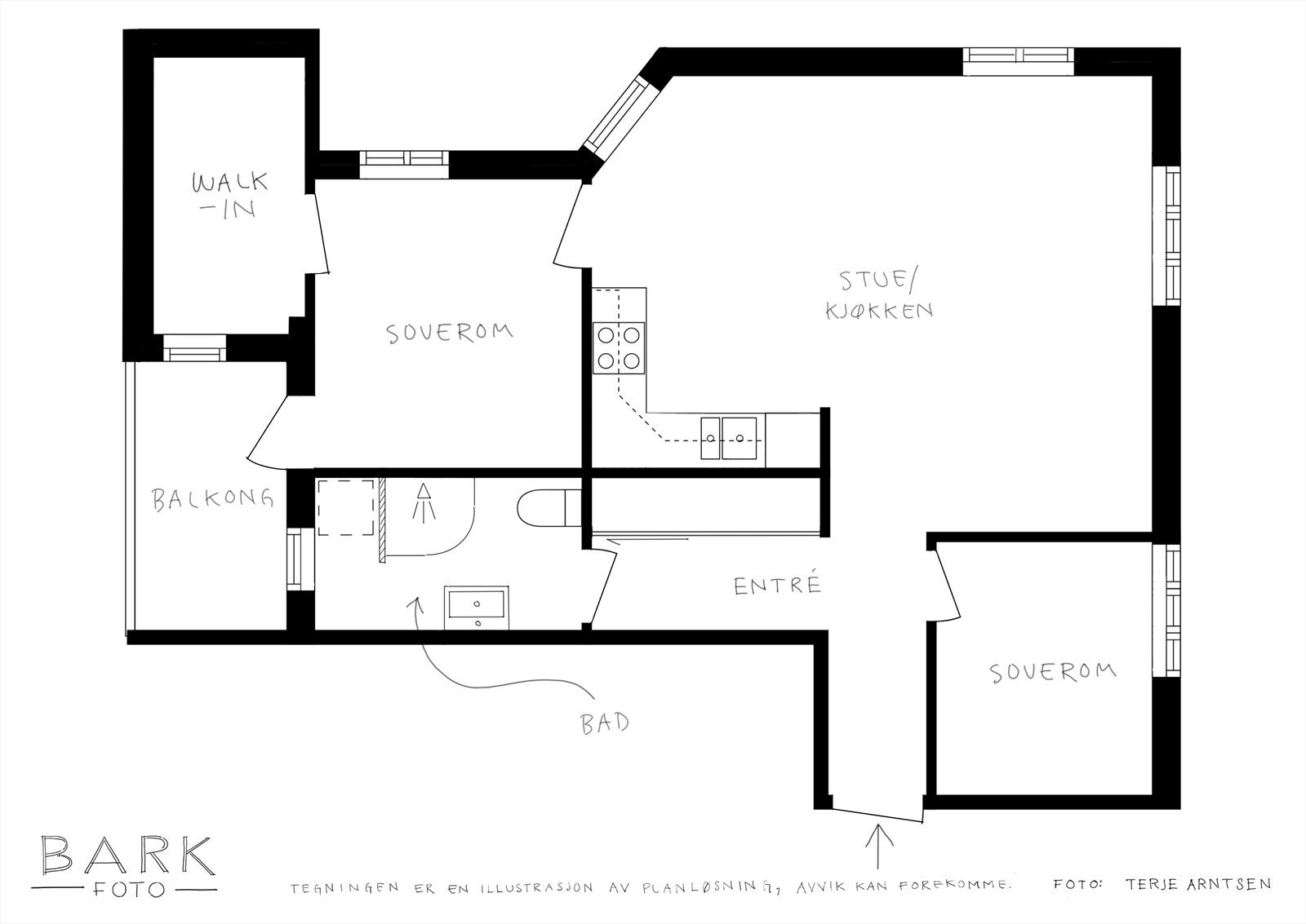 - Plantegning, i tillegg disponerer leiligheten en ekstern bod i kjelleren - Galleribilde