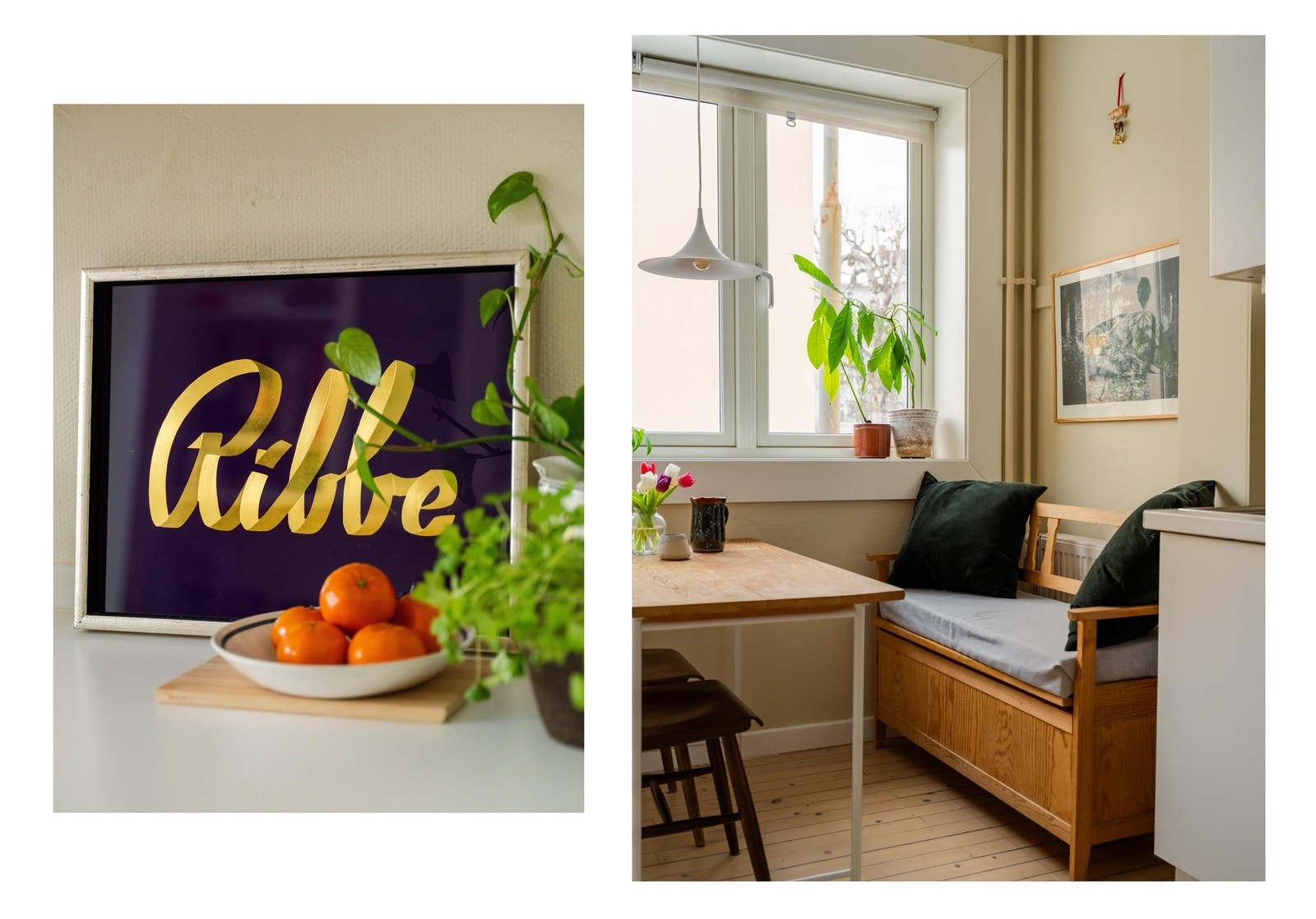 Ved vinduet kan du sitte å nyte frokosten og morgenkaffen. Ryktes at det også går an å lage julemiddag på dette kjøkkenet. Galleribilde