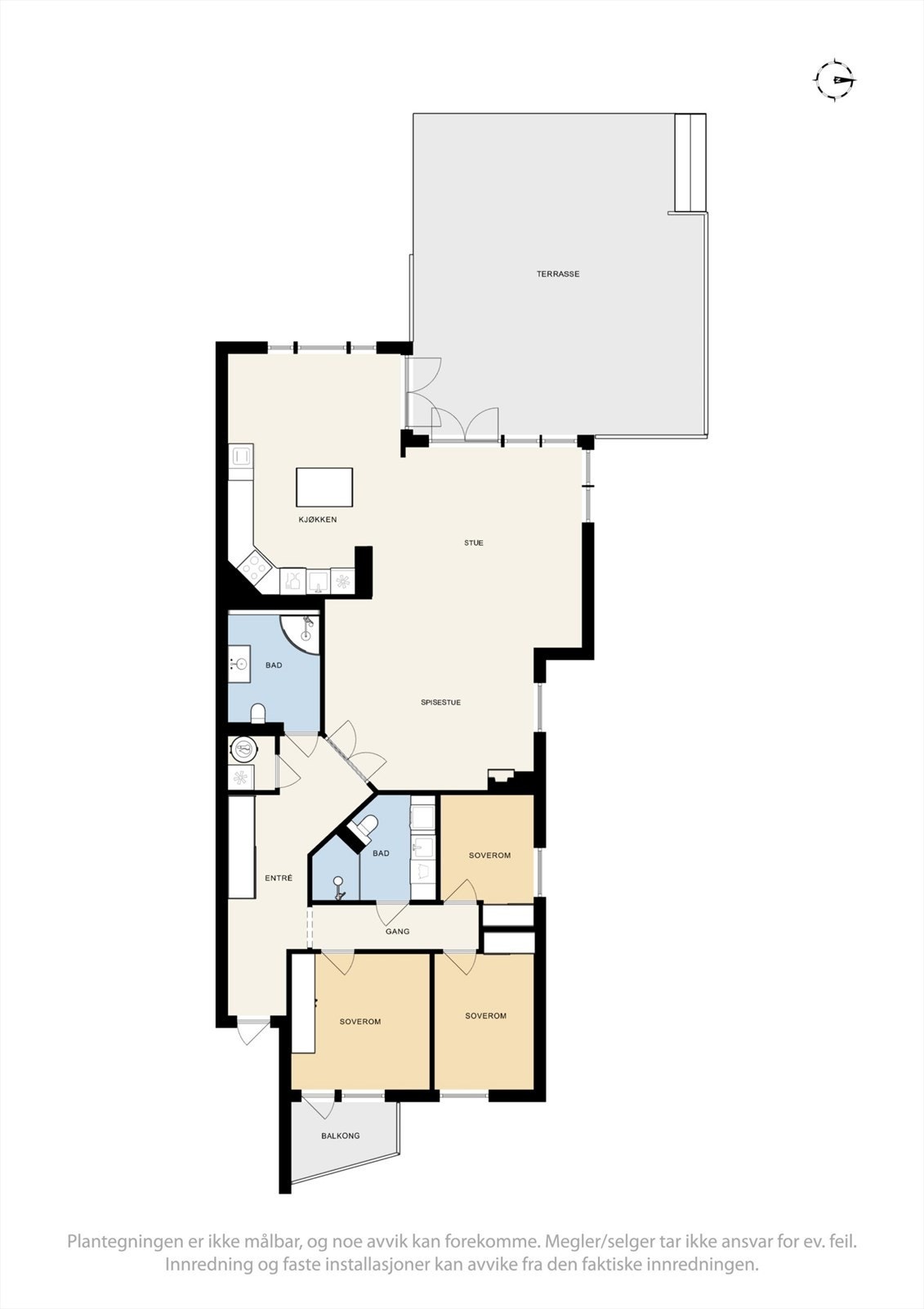 Planløsning på leiligheten er meget bra med egen soveroms sone med tilhørende hovedbad Galleribilde