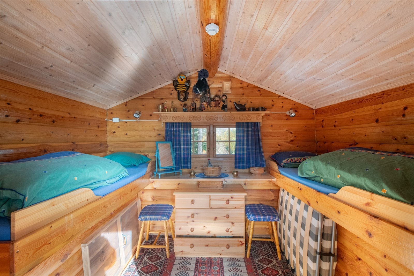 Stabburet inneholder et gjesterom med to plassbygde senger, men antas kun å være tiltenkt som bodrom. Galleribilde