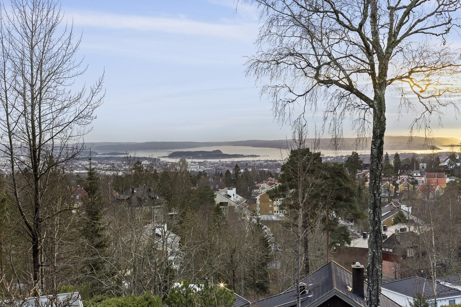 Utsikt mot by og fjord. Galleribilde