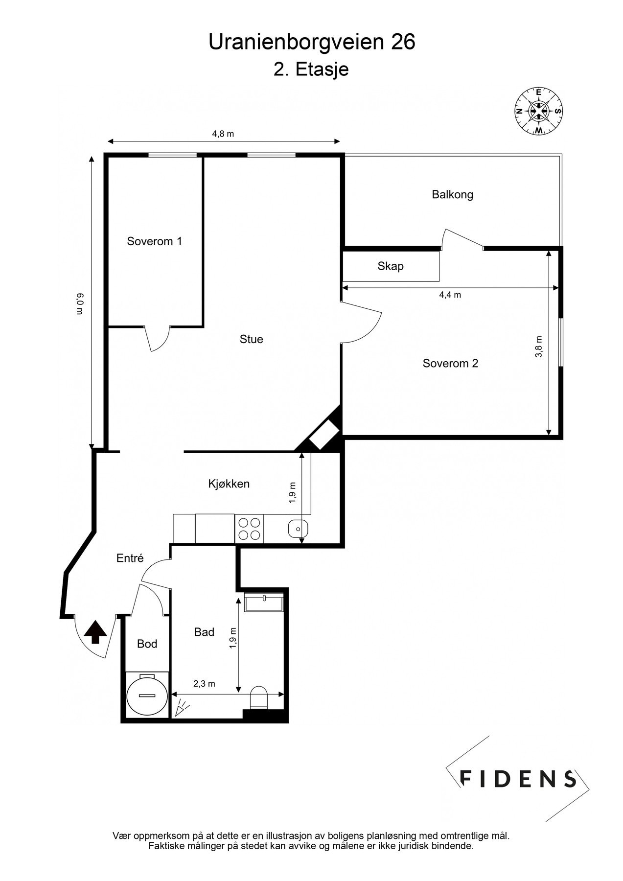 Alternativ plantegning 3-roms Galleribilde