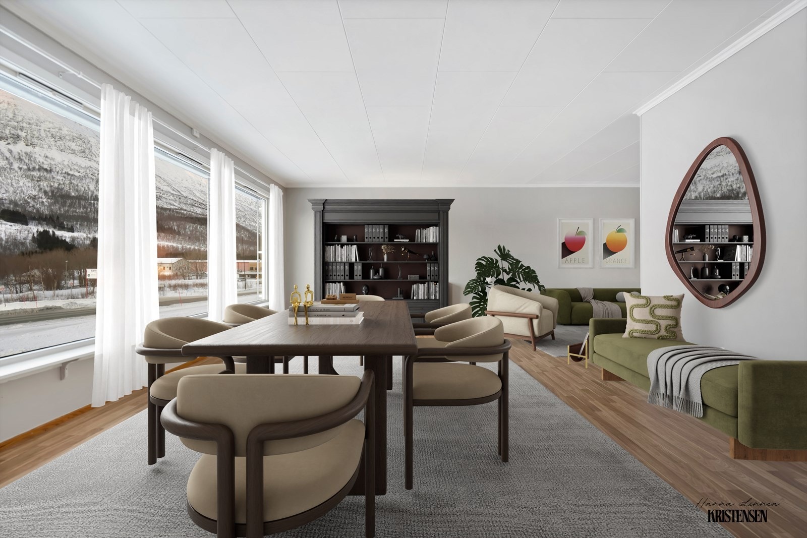 Digitalt innredet stue. Galleribilde