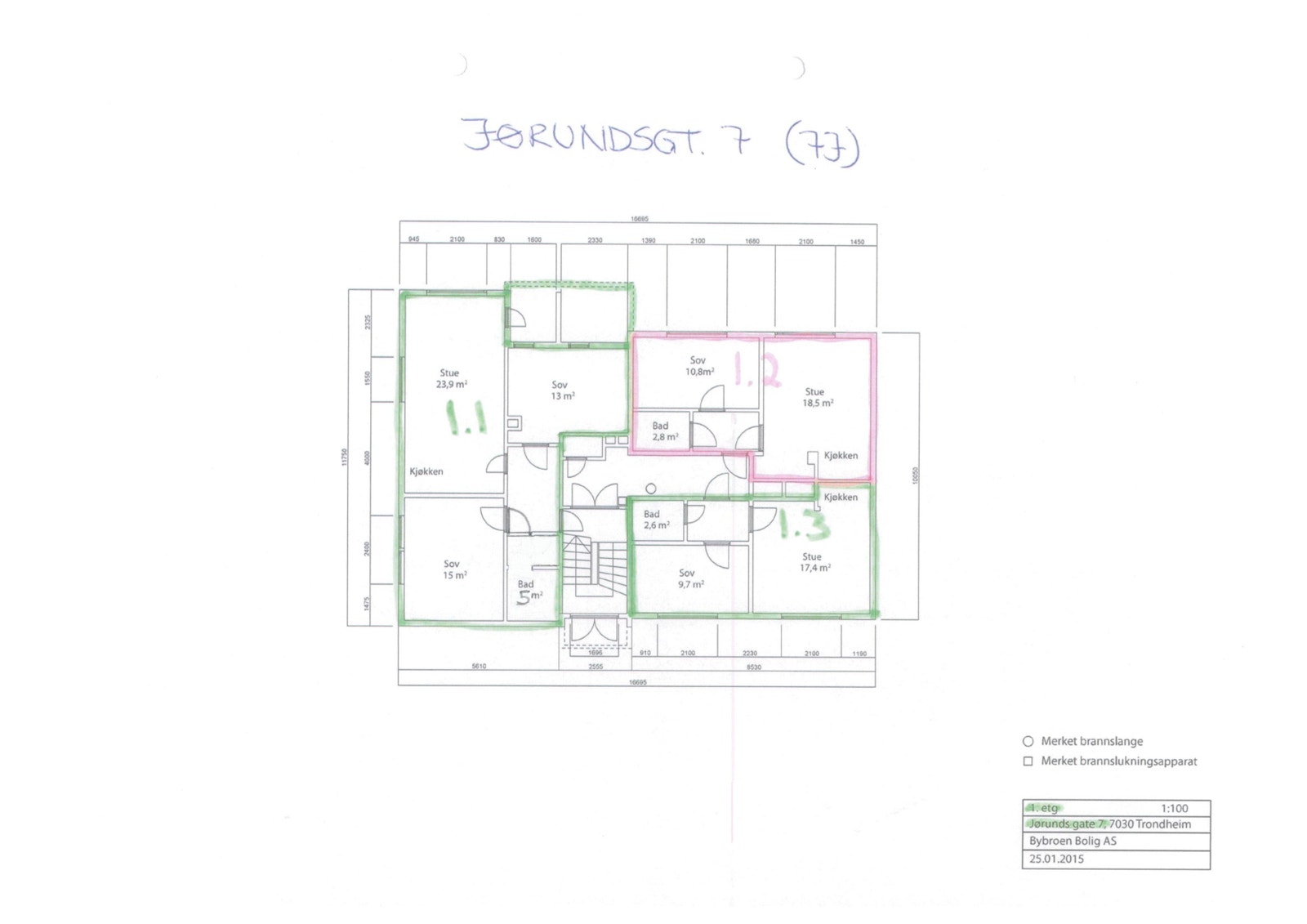 Leiligheten er merket 1.1 på plantegningen Galleribilde